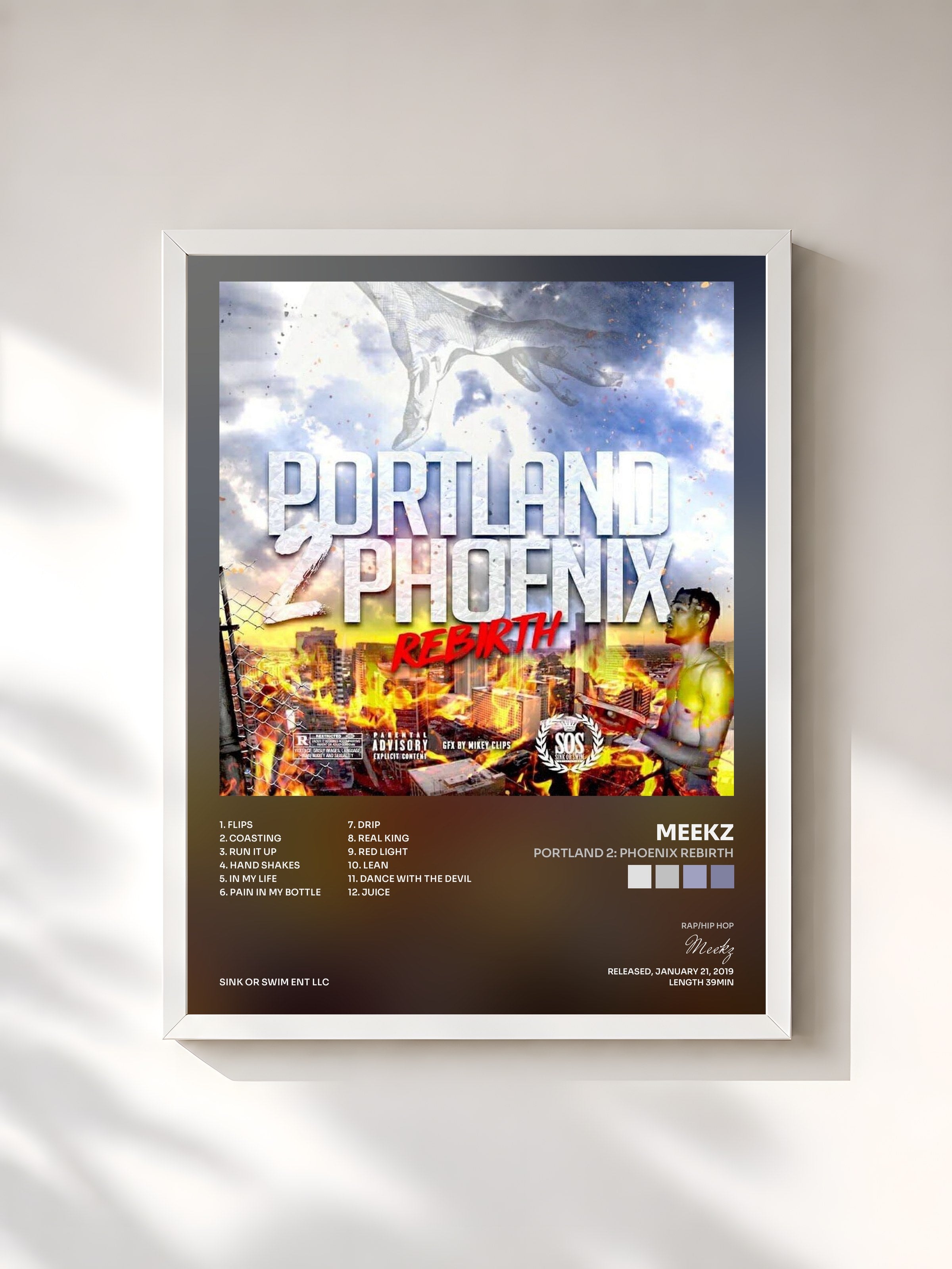 #blanc Tableau de l'album Portland 2: Phoenix Rebirth de Meekz, cadre blanc, imprimé et encadré en France
