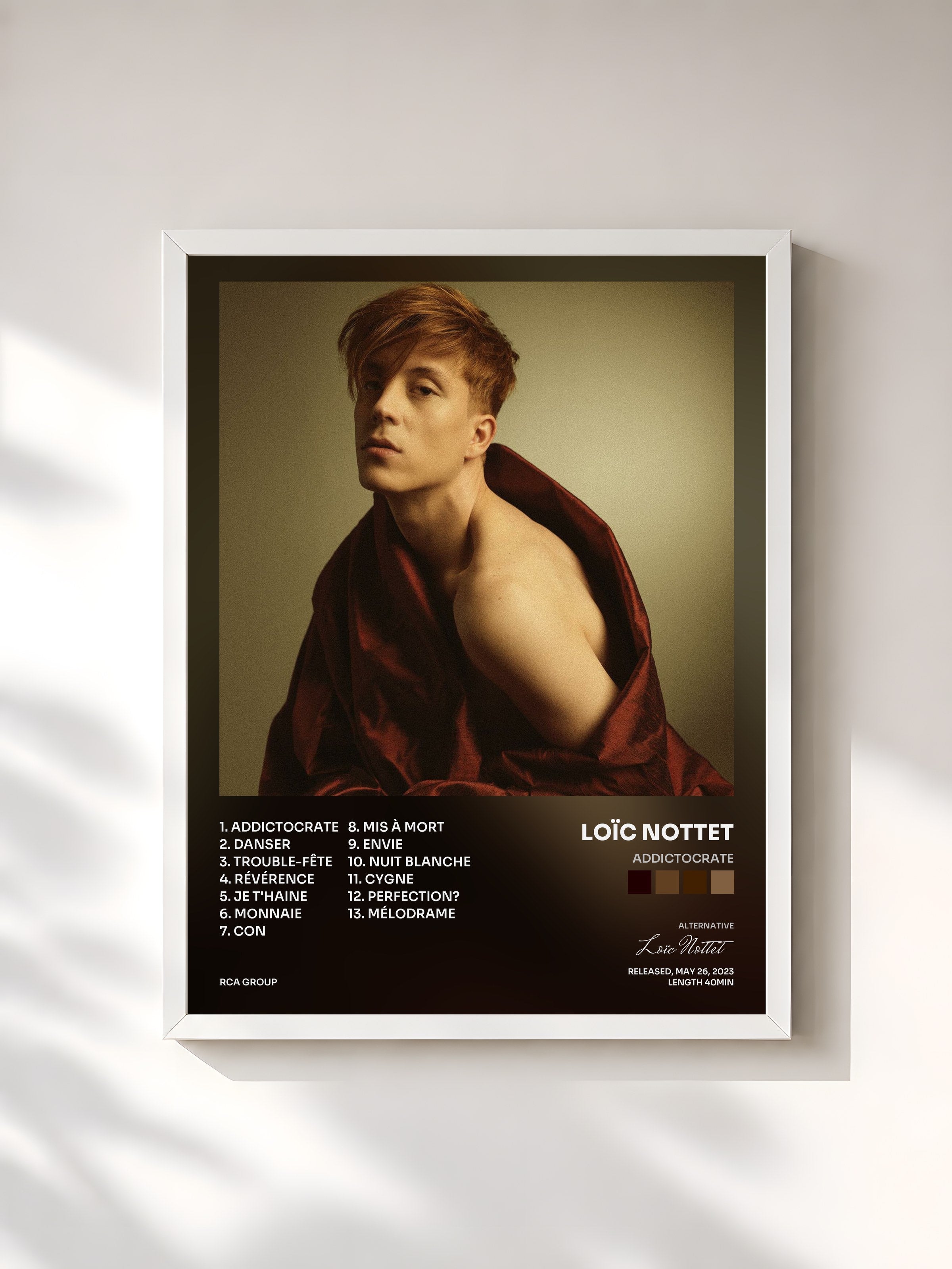 #blanc Tableau de l'album Addictocrate de Loïc Nottet, cadre blanc, imprimé et encadré en France