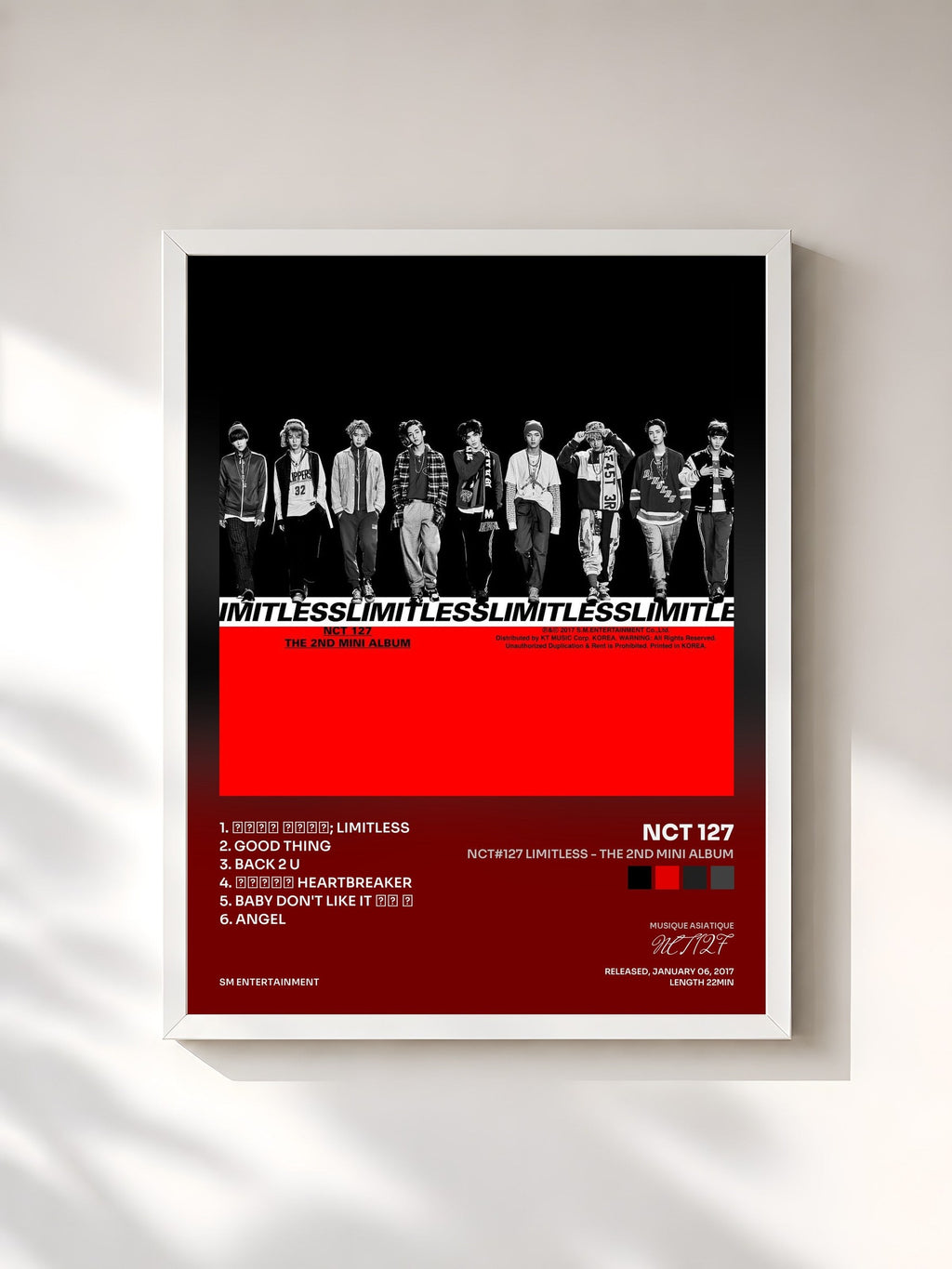 #blanc NCT#127 LIMITLESS - The 2nd Mini Album de NCT 127 en lámina enmarcada, marco blanco, impresa y enmarcada en Francia