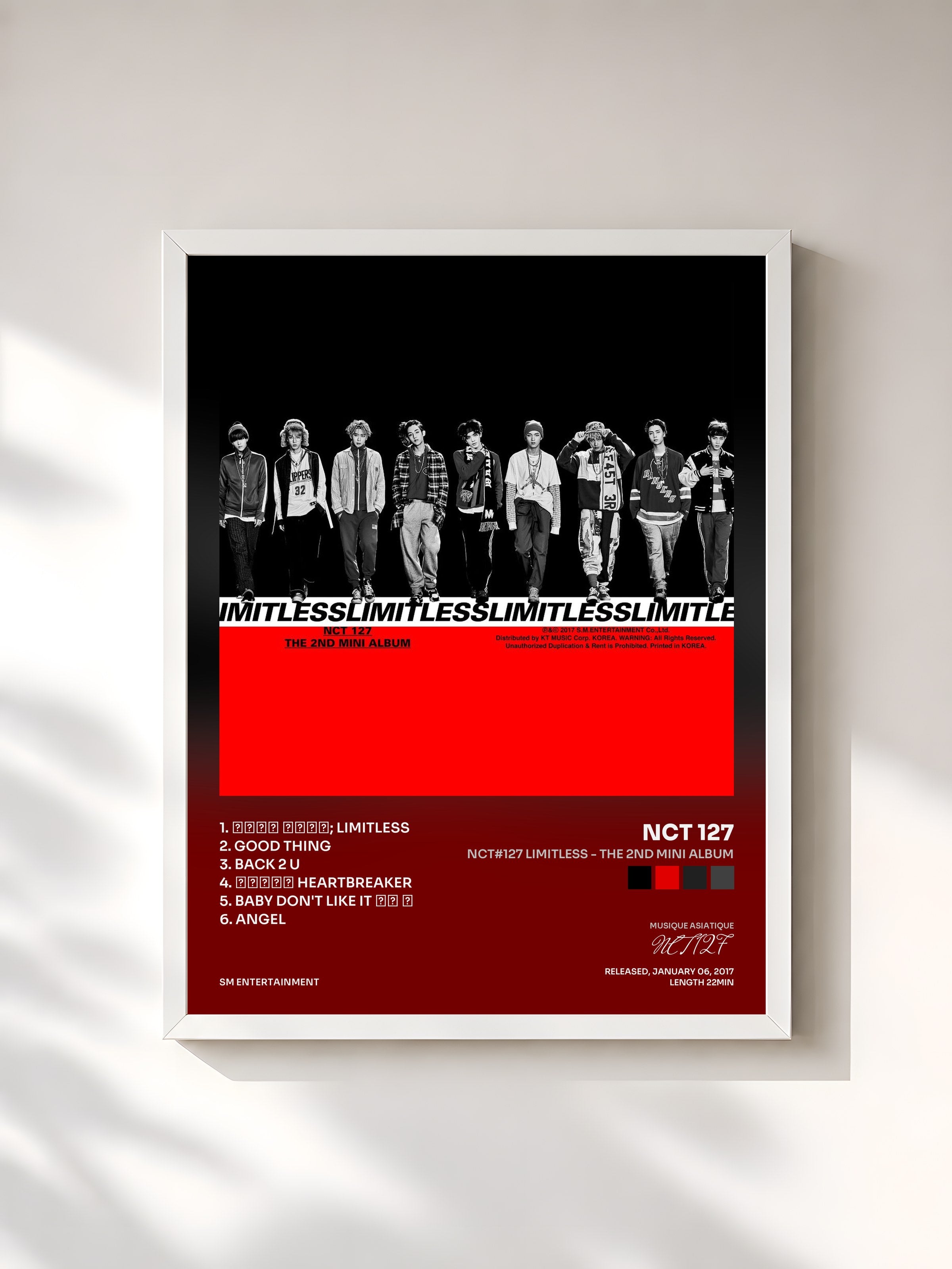 #blanc Tableau de l'album NCT#127 LIMITLESS - The 2nd Mini Album de NCT 127, cadre blanc, imprimé et encadré en France