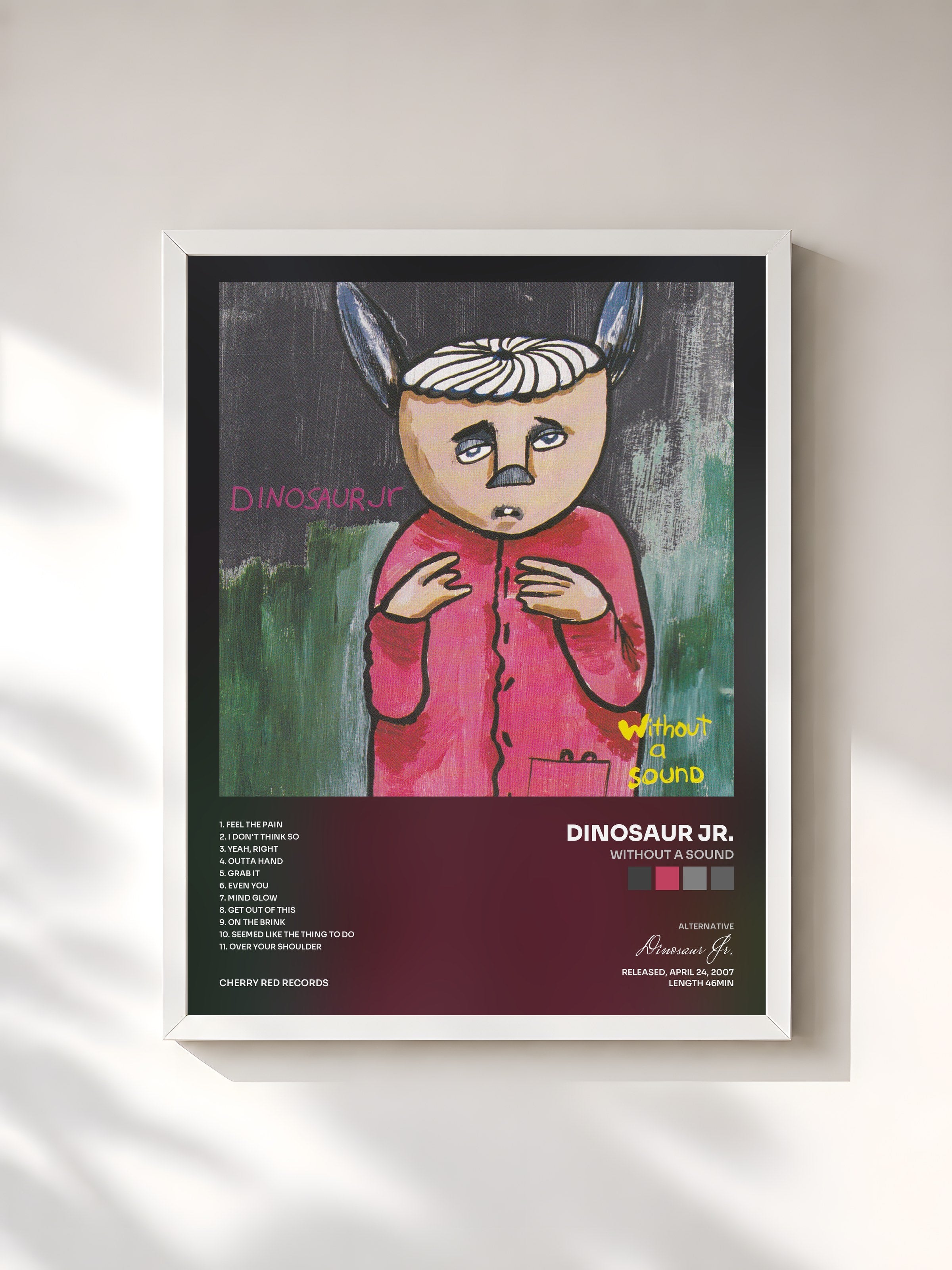 #blanc Tableau de l'album Without a Sound de Dinosaur Jr., cadre blanc, imprimé et encadré en France