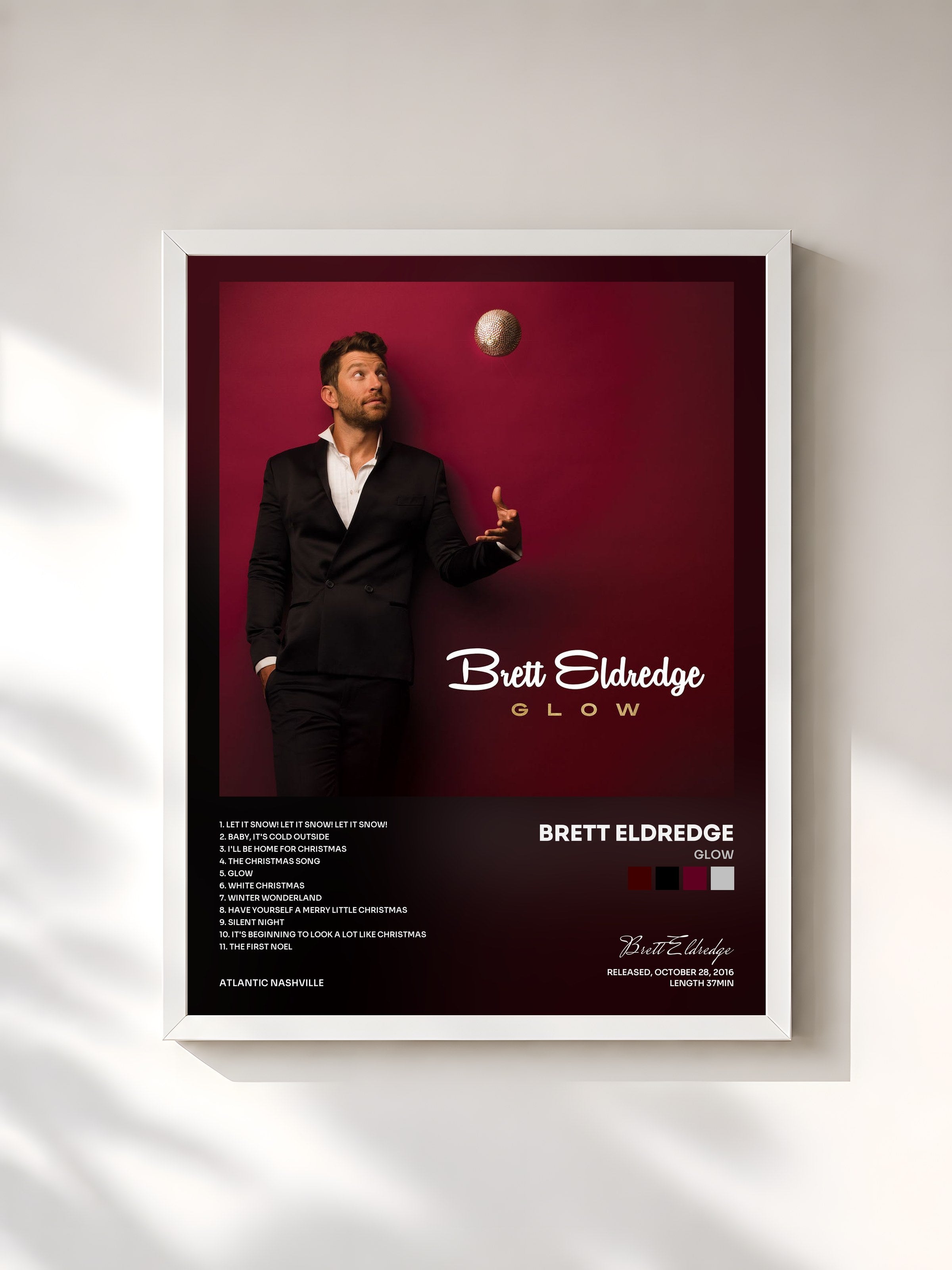 #blanc Tableau de l'album Glow de Brett Eldredge, cadre blanc, imprimé et encadré en France