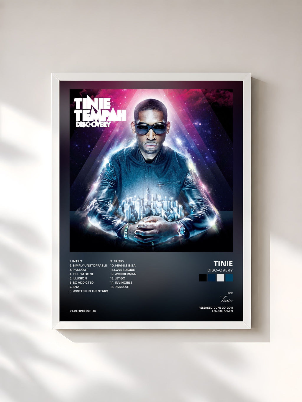 #blanc Disc-Overy di Tinie Tempah in stampa incorniciata, cornice bianca, stampata e incorniciata in Francia