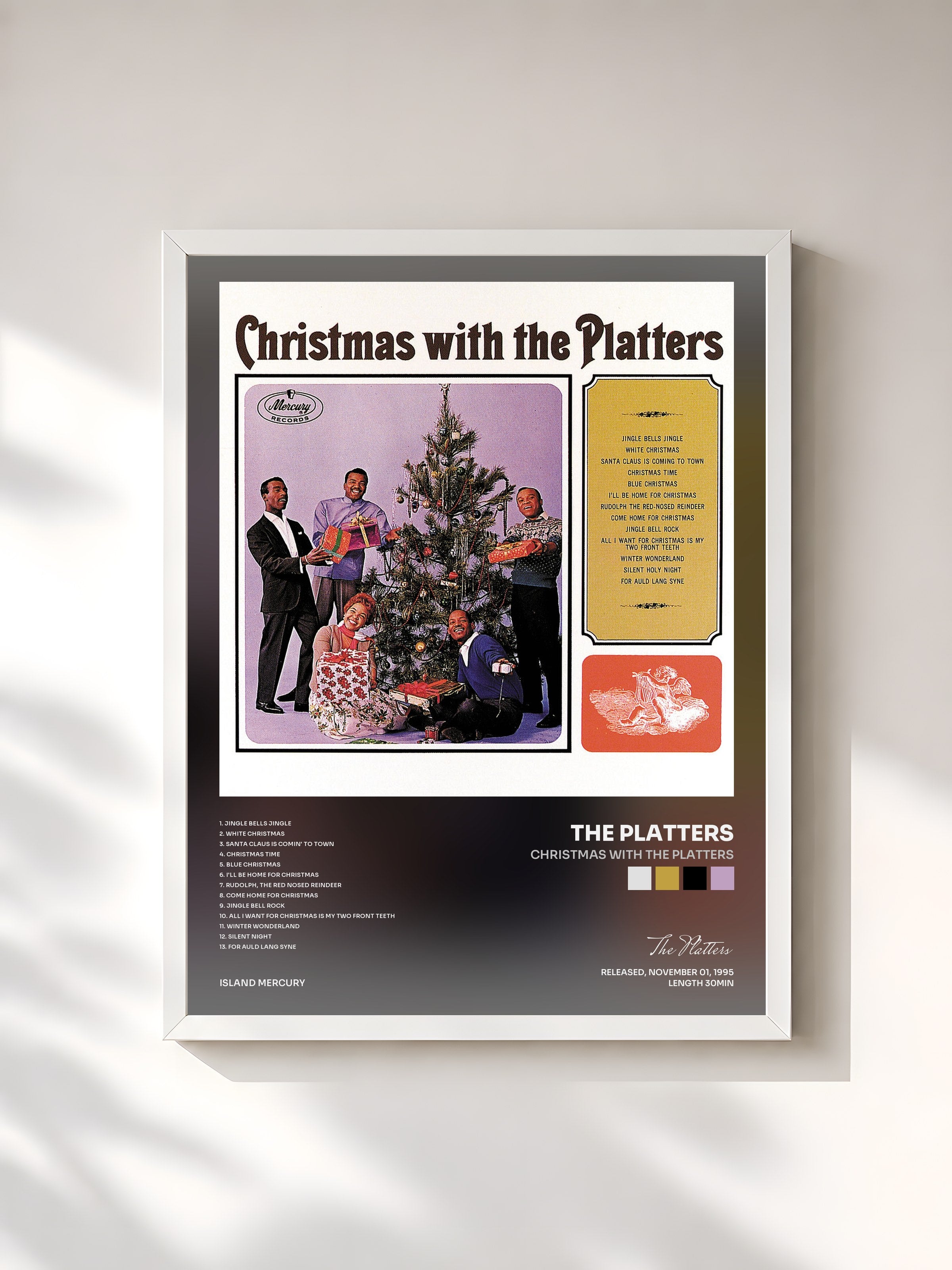 #blanc Tableau de l'album Christmas With The Platters de The Platters, cadre blanc, imprimé et encadré en France