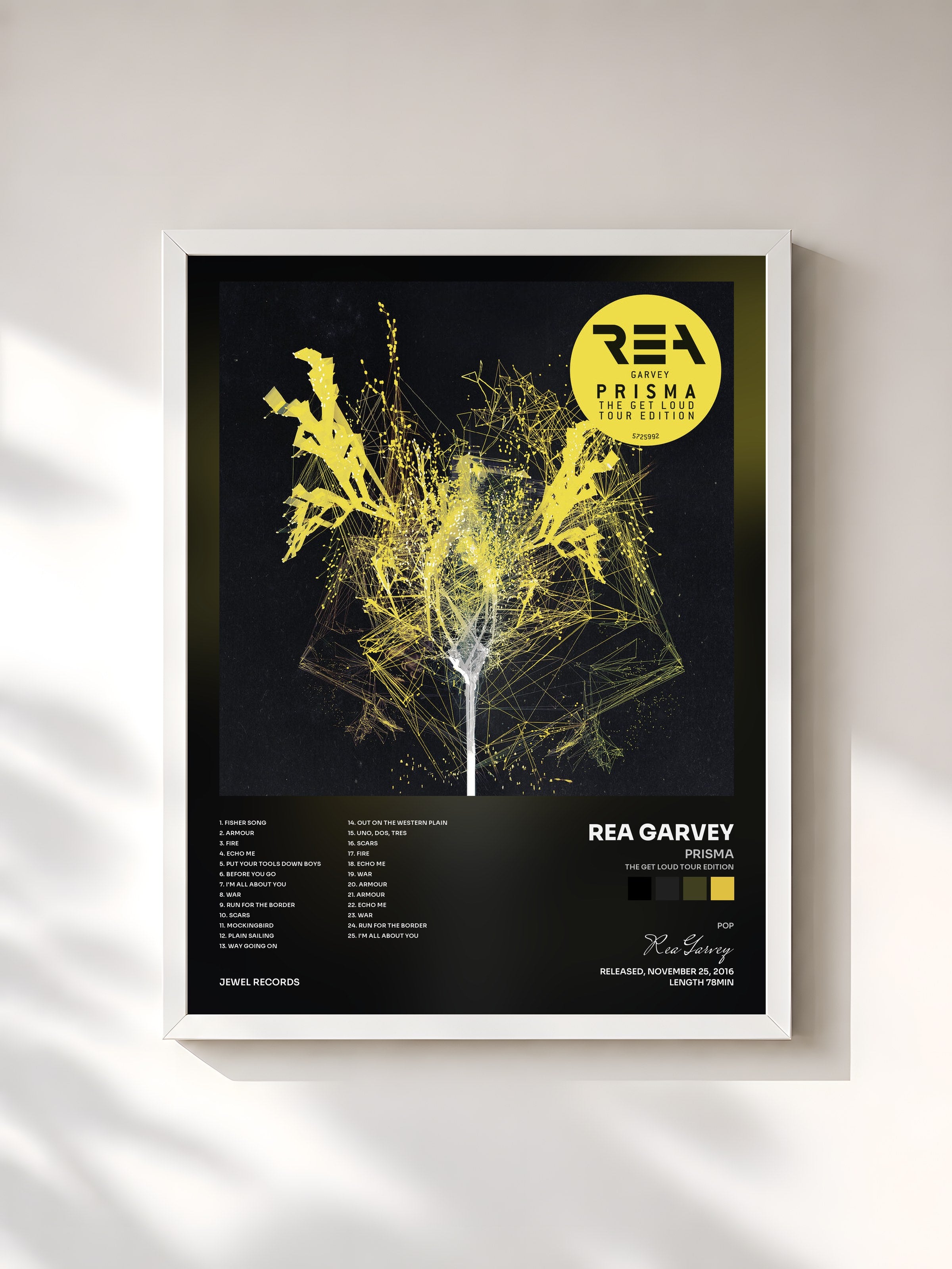 #blanc Tableau de l'album Prisma (The Get Loud Tour Edition) de Rea Garvey, cadre blanc, imprimé et encadré en France