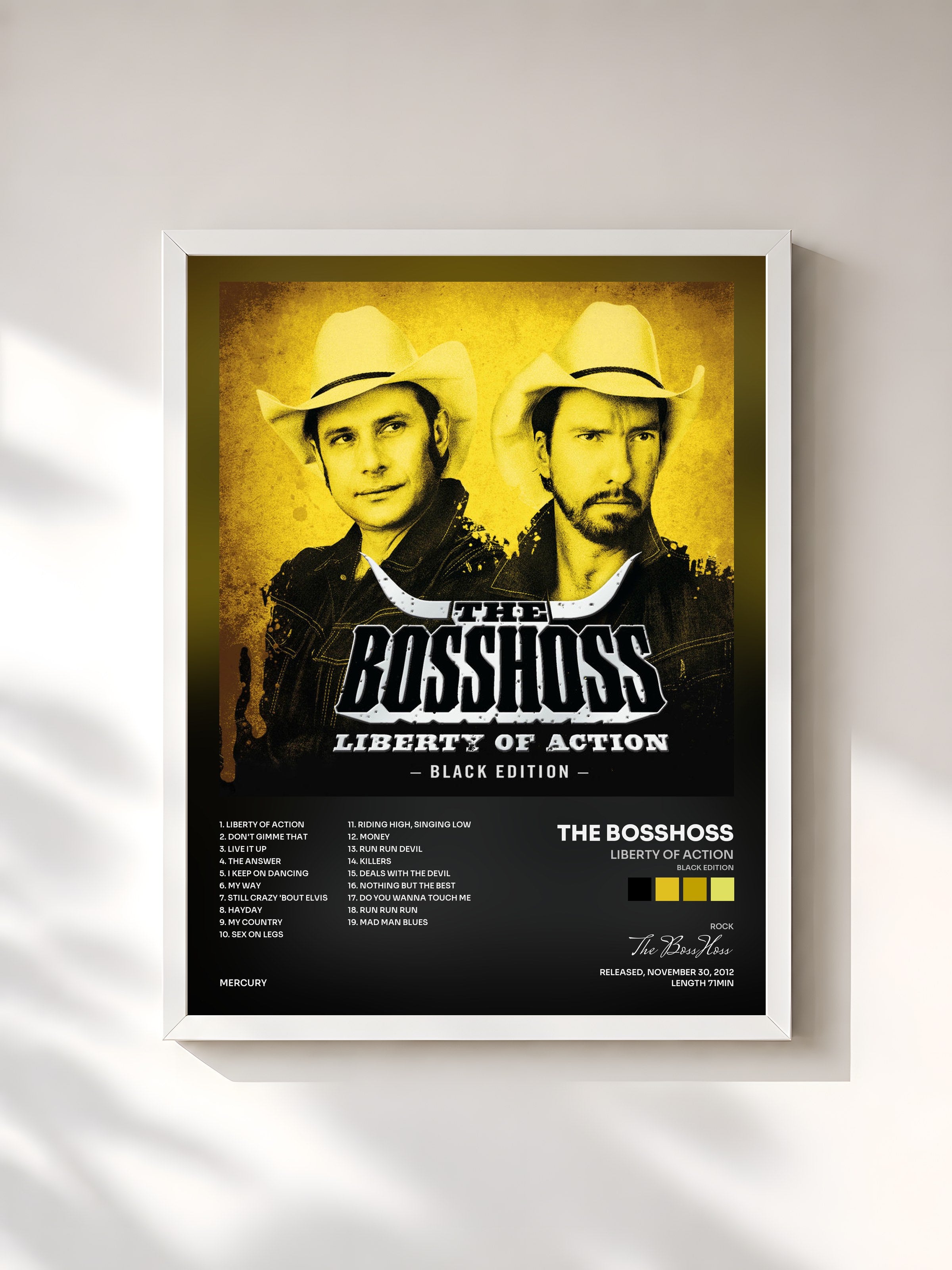 #blanc Tableau de l'album Liberty Of Action (Black Edition) de The BossHoss, cadre blanc, imprimé et encadré en France