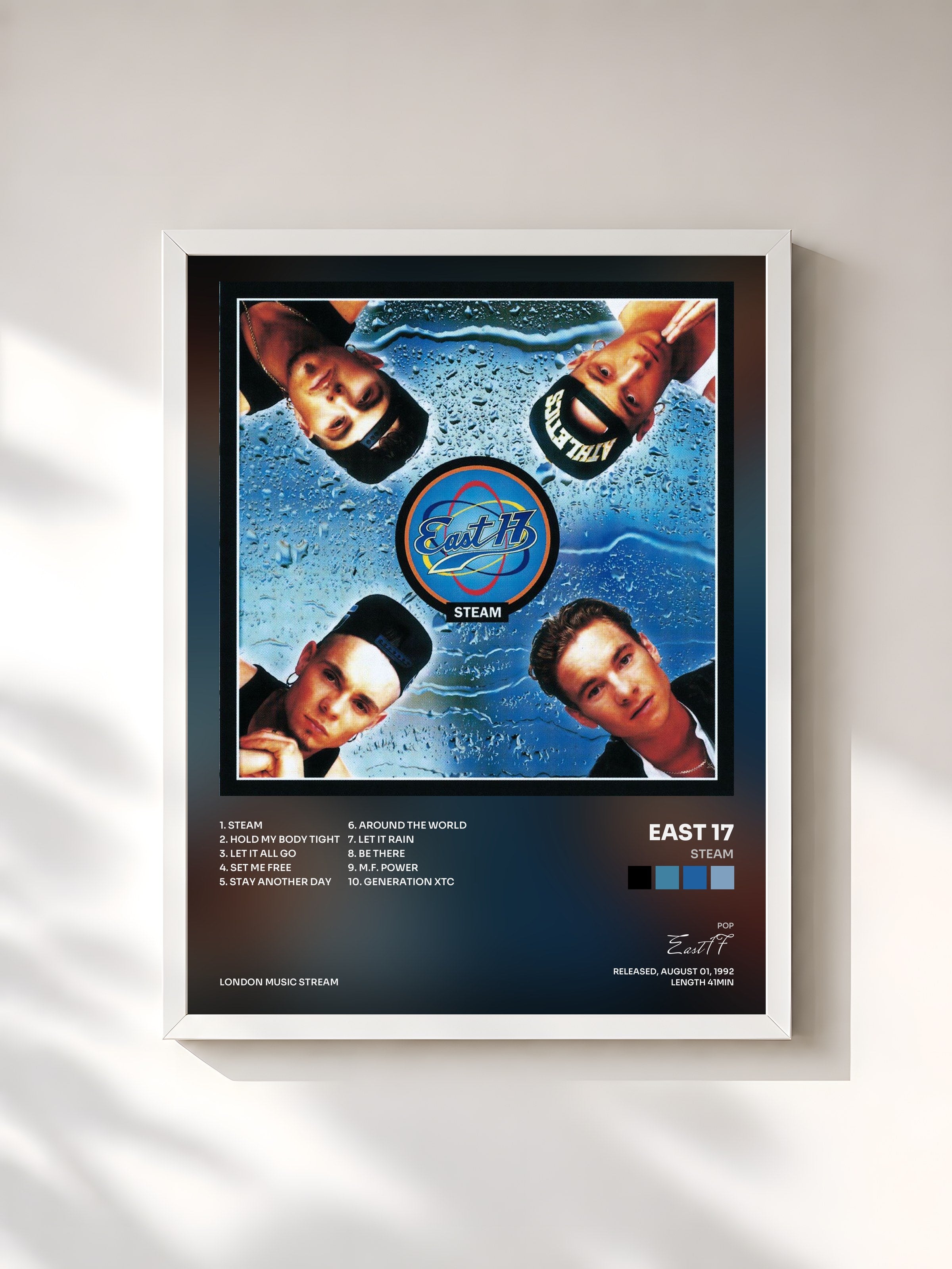 #blanc Tableau de l'album Steam de East 17, cadre blanc, imprimé et encadré en France