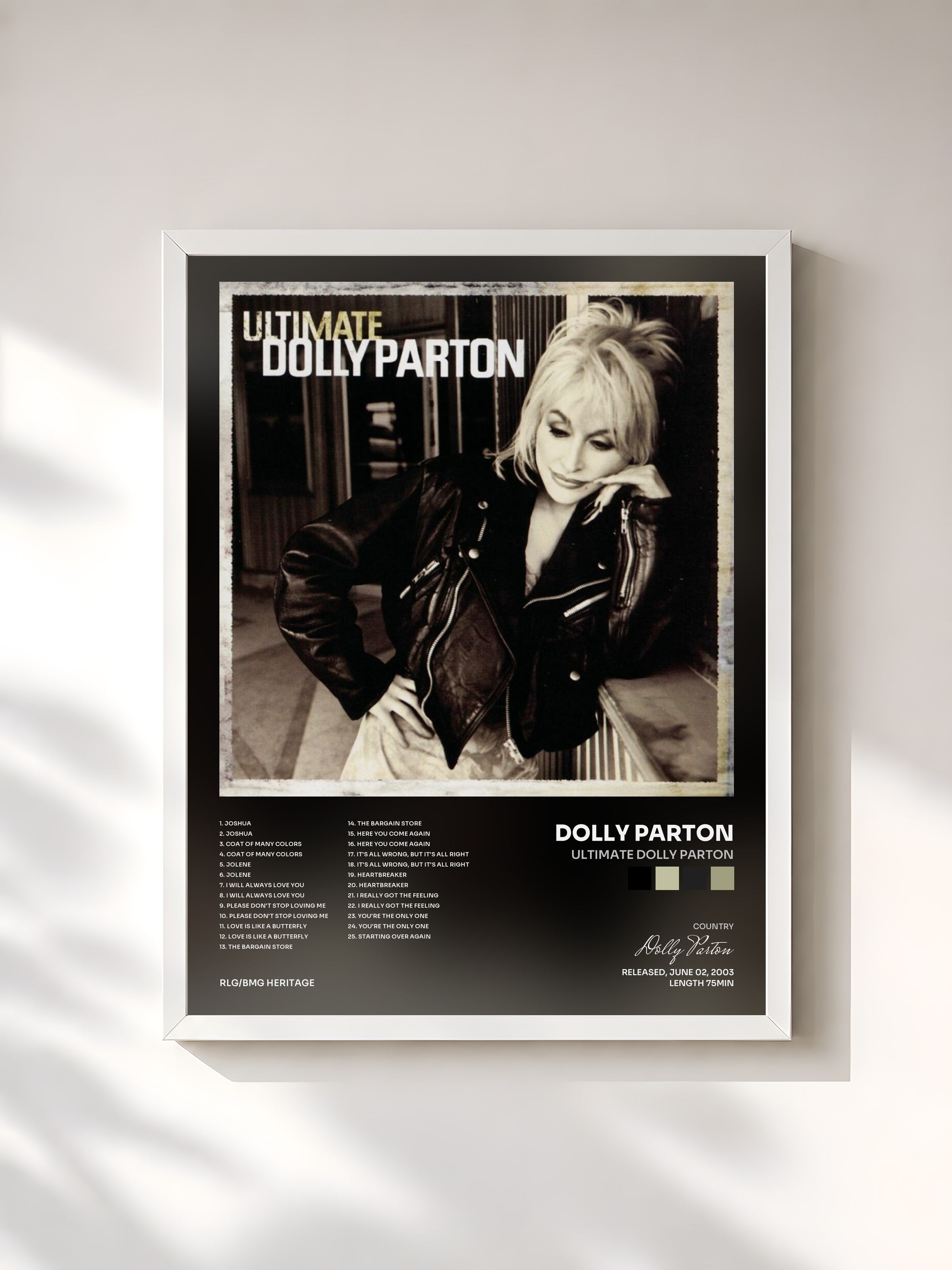 #blanc Tableau de l'album Ultimate Dolly Parton de Dolly Parton, cadre blanc, imprimé et encadré en France