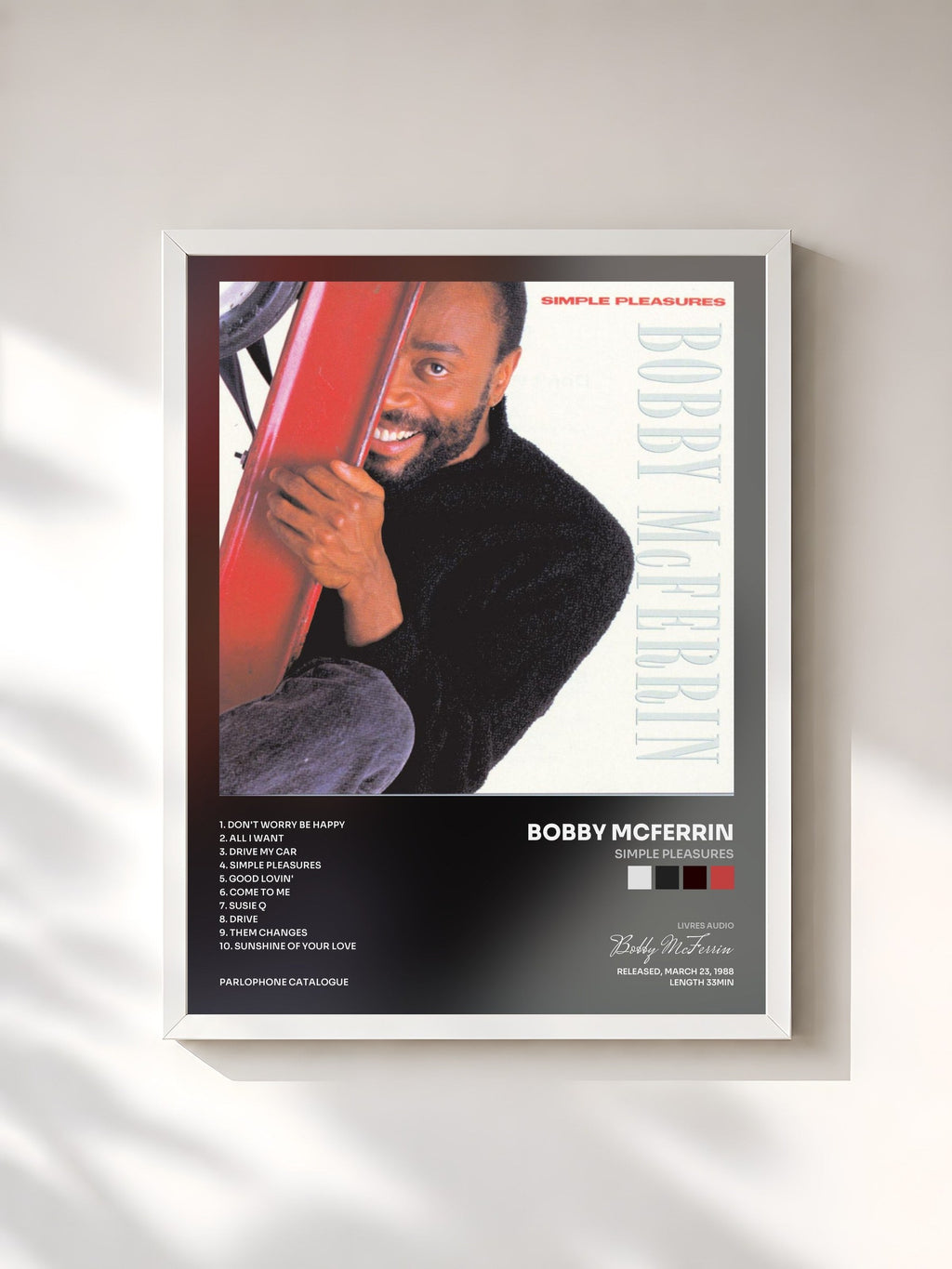 #blanc Simple Pleasures di Bobby McFerrin in stampa incorniciata, cornice bianca, stampata e incorniciata in Francia