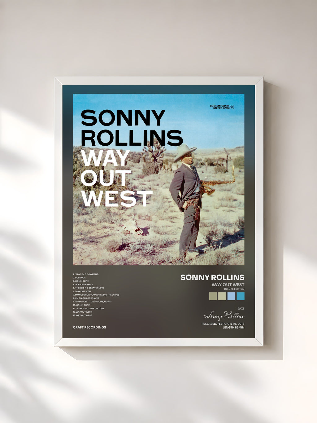 #blanc Tableau de l'album Way Out West (Deluxe Edition) de Sonny Rollins, cadre blanc, imprimé et encadré en France