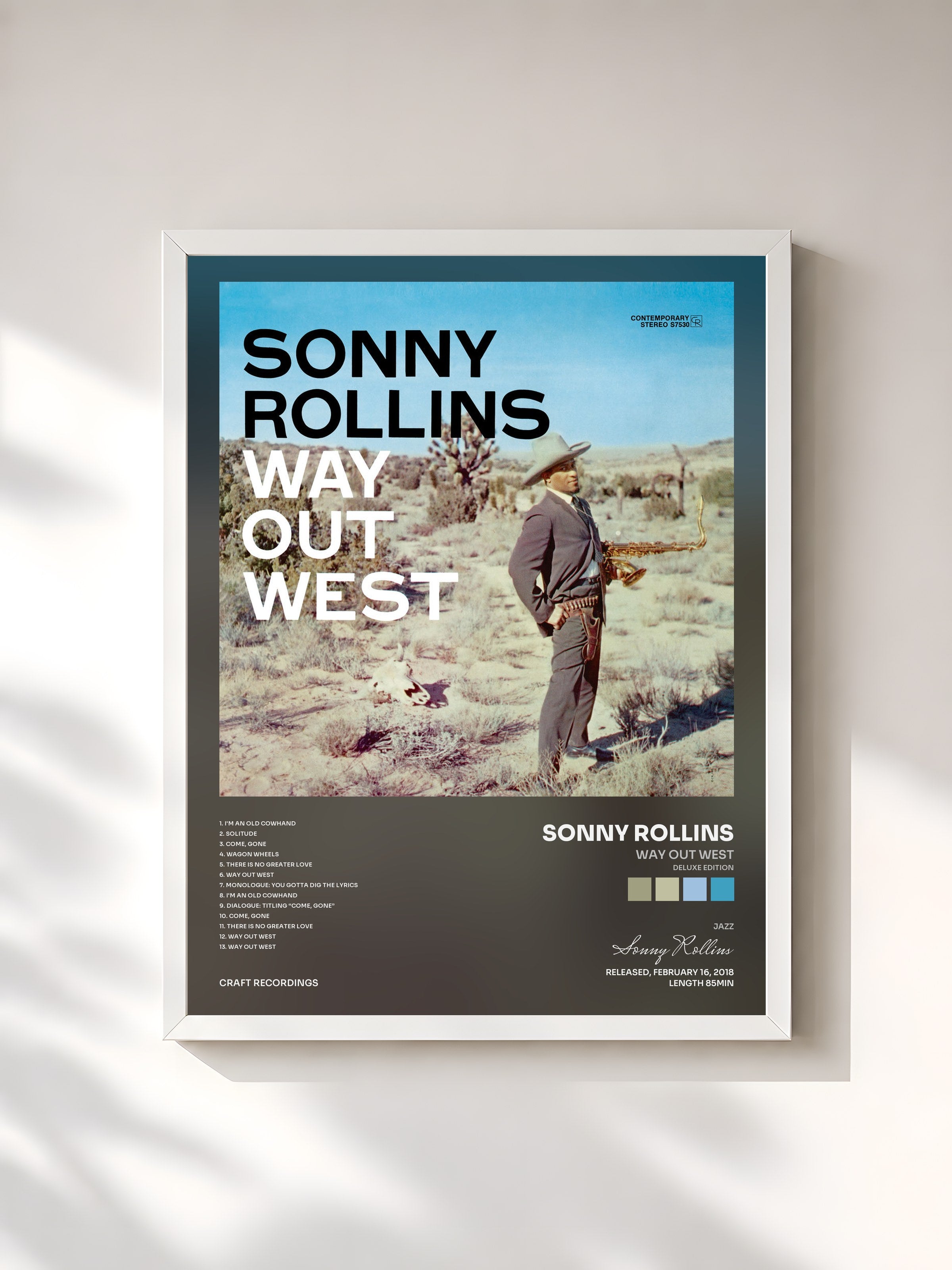 #blanc Tableau de l'album Way Out West (Deluxe Edition) de Sonny Rollins, cadre blanc, imprimé et encadré en France