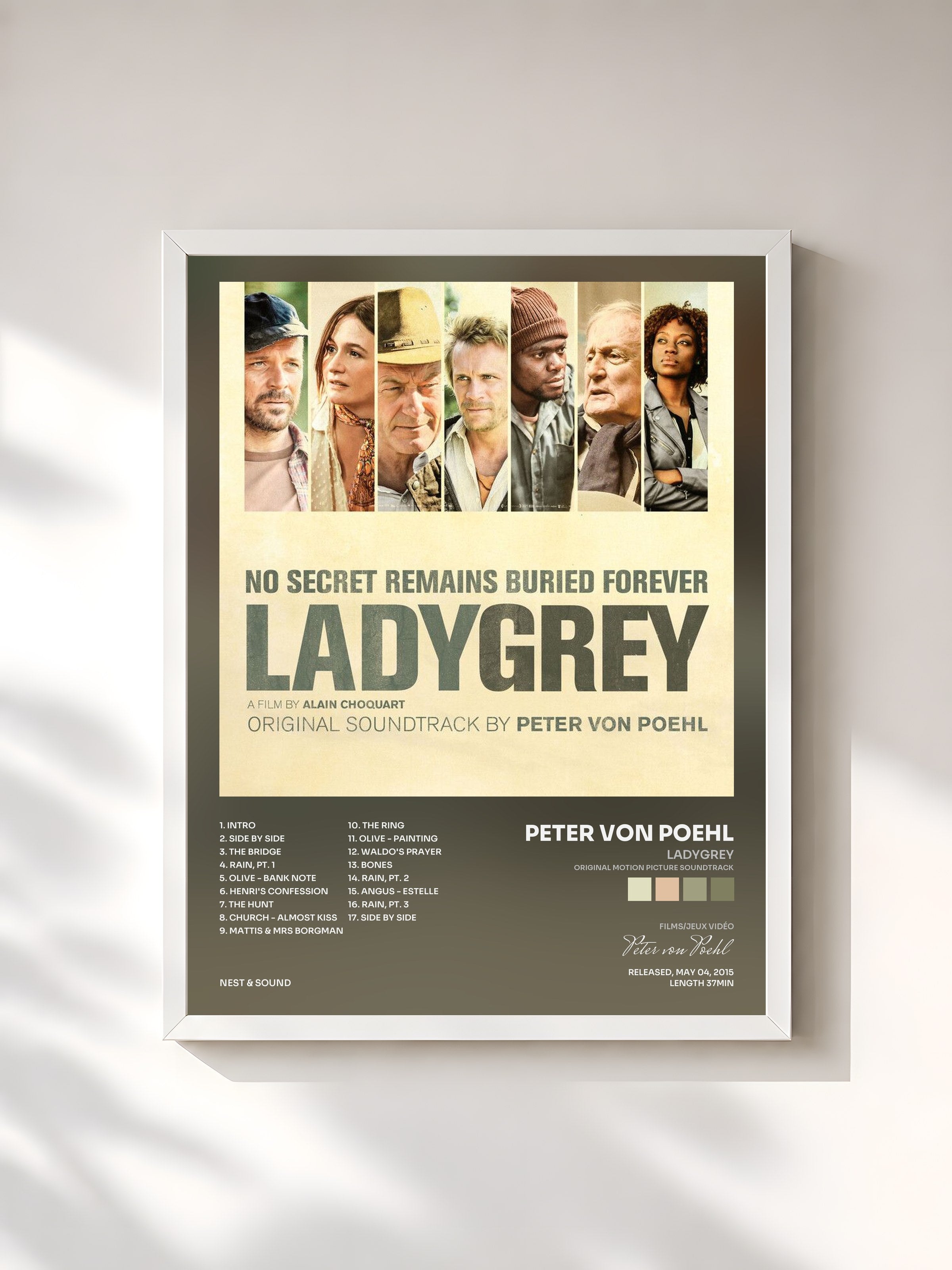 #blanc Tableau de l'album Ladygrey (Original Motion Picture Soundtrack) de Peter von Poehl, cadre blanc, imprimé et encadré en France