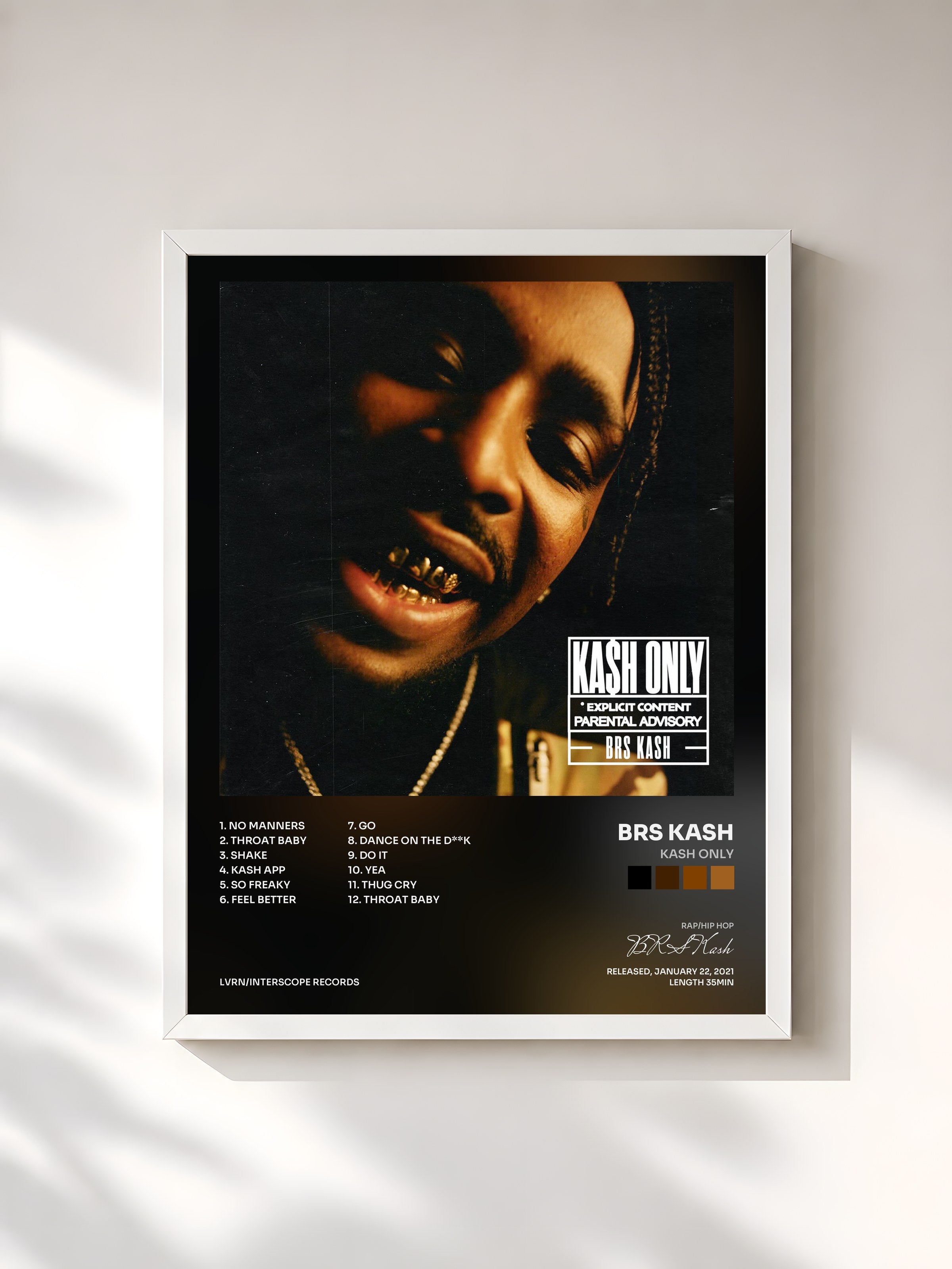 #blanc Tableau de l'album Kash Only de BRS Kash, cadre blanc, imprimé et encadré en France