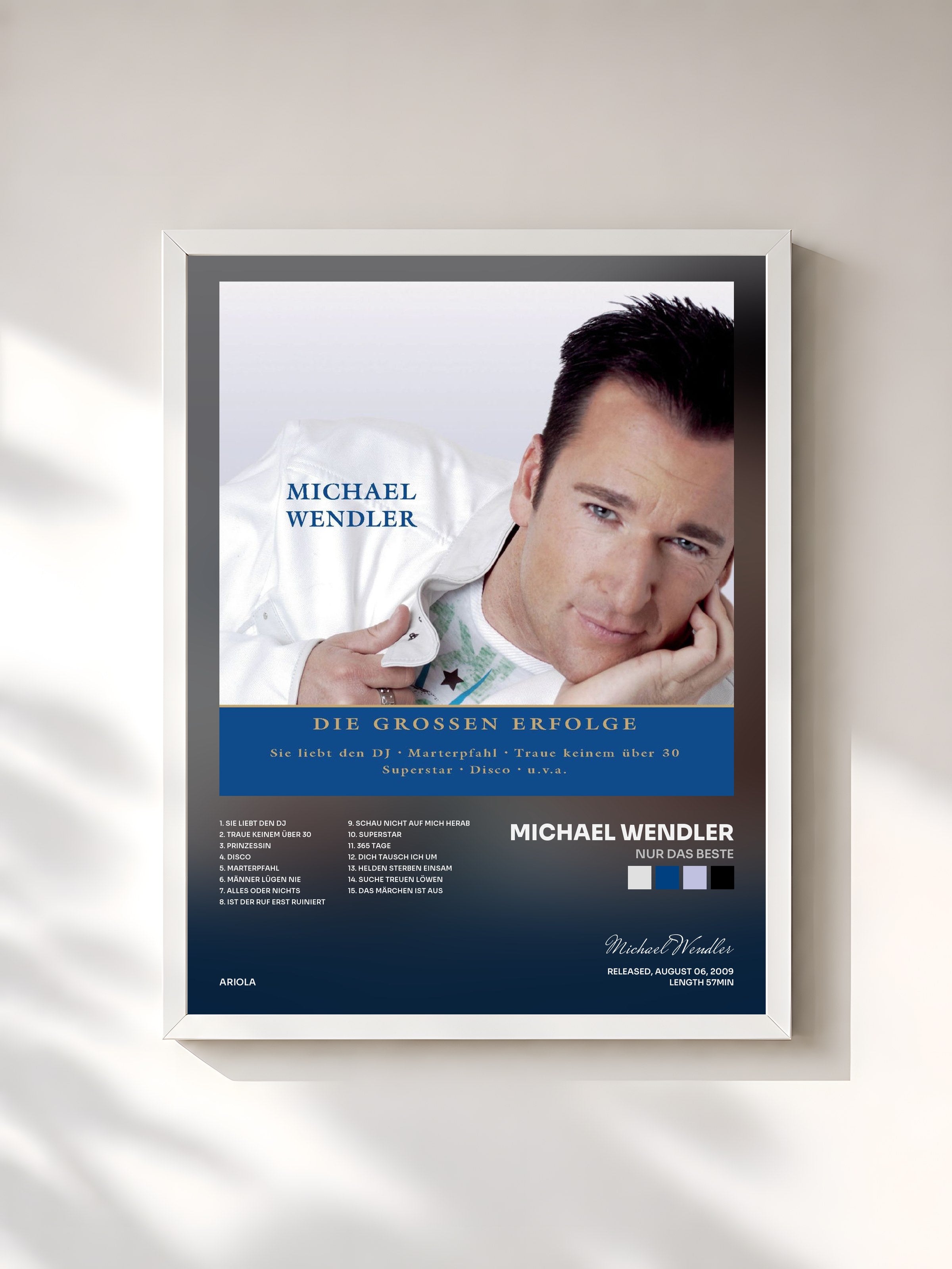#blanc Tableau de l'album Nur das Beste de Michael Wendler, cadre blanc, imprimé et encadré en France