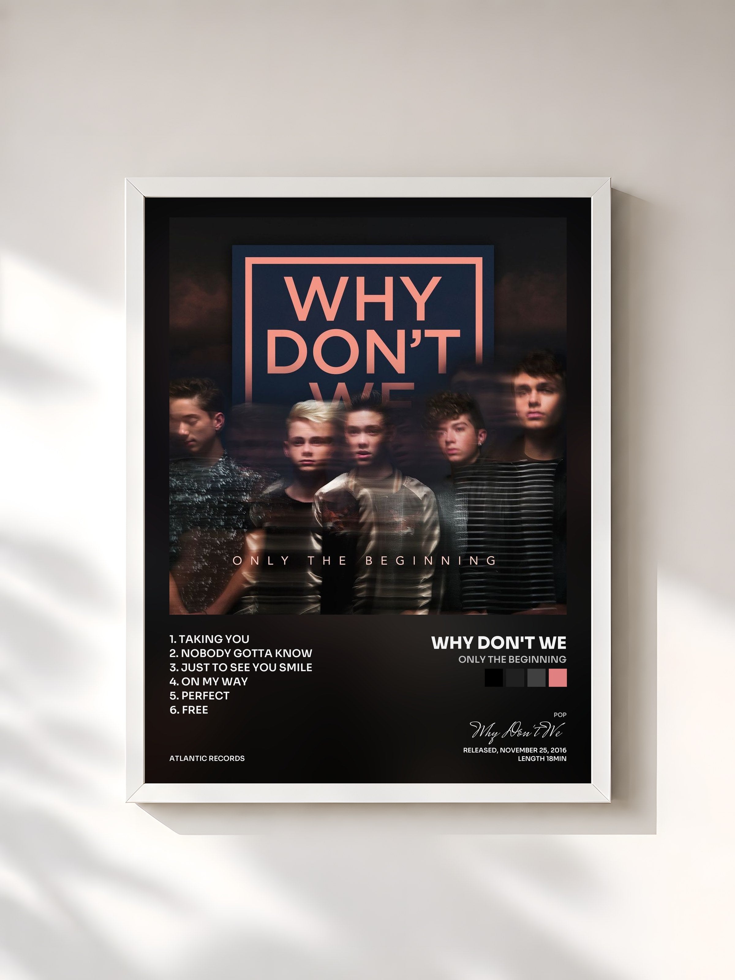 #blanc Tableau de l'album Only The Beginning de Why Don't We, cadre blanc, imprimé et encadré en France