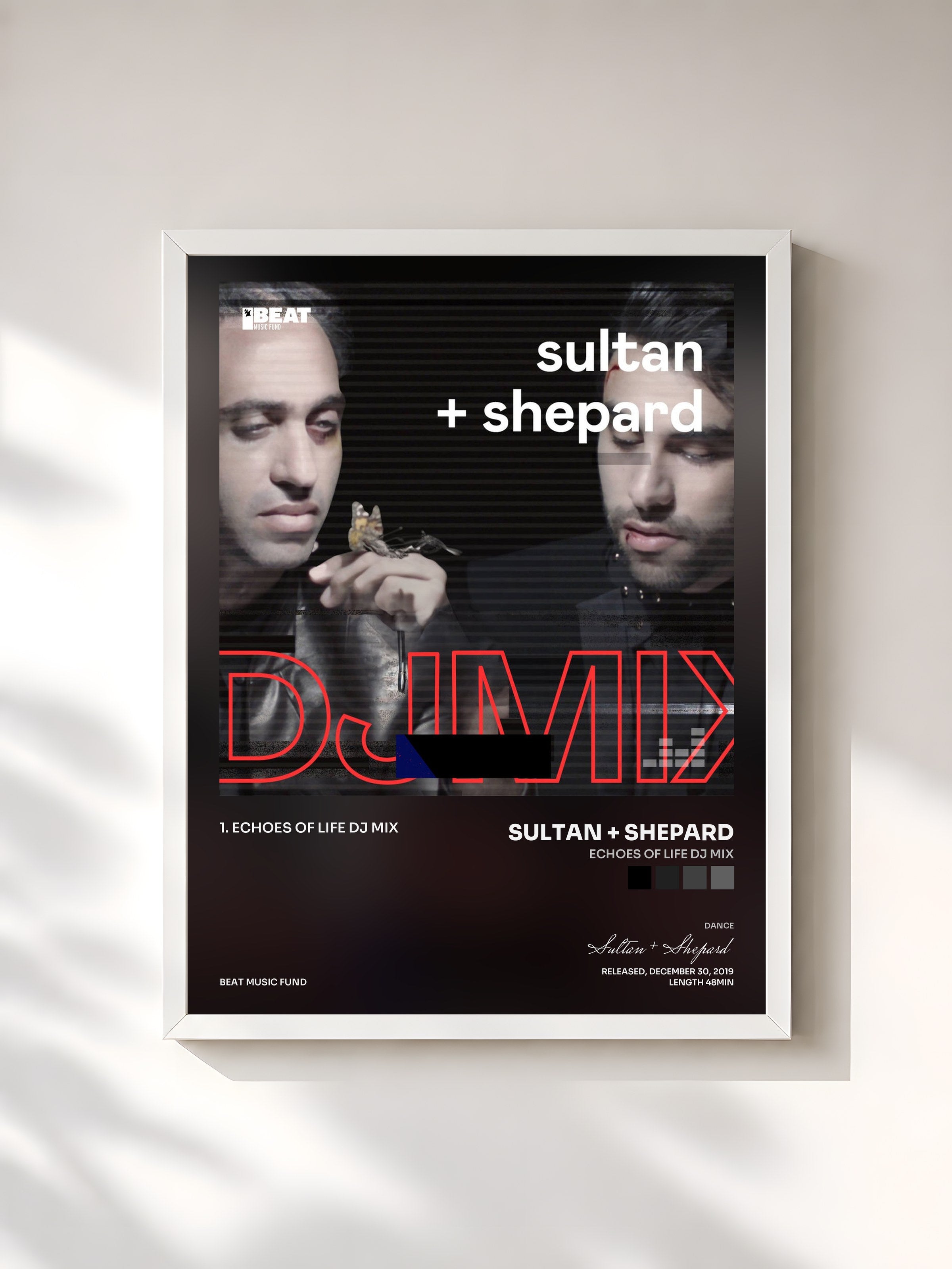 #blanc Tableau de l'album Echoes Of Life DJ Mix de Sultan + Shepard, cadre blanc, imprimé et encadré en France