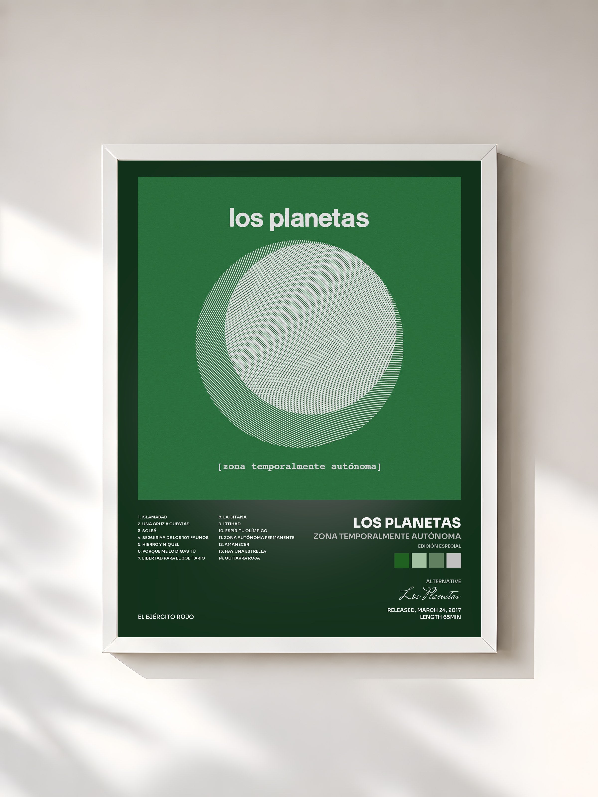 #blanc Tableau de l'album Zona Temporalmente Autónoma (Edición Especial) de Los Planetas, cadre blanc, imprimé et encadré en France