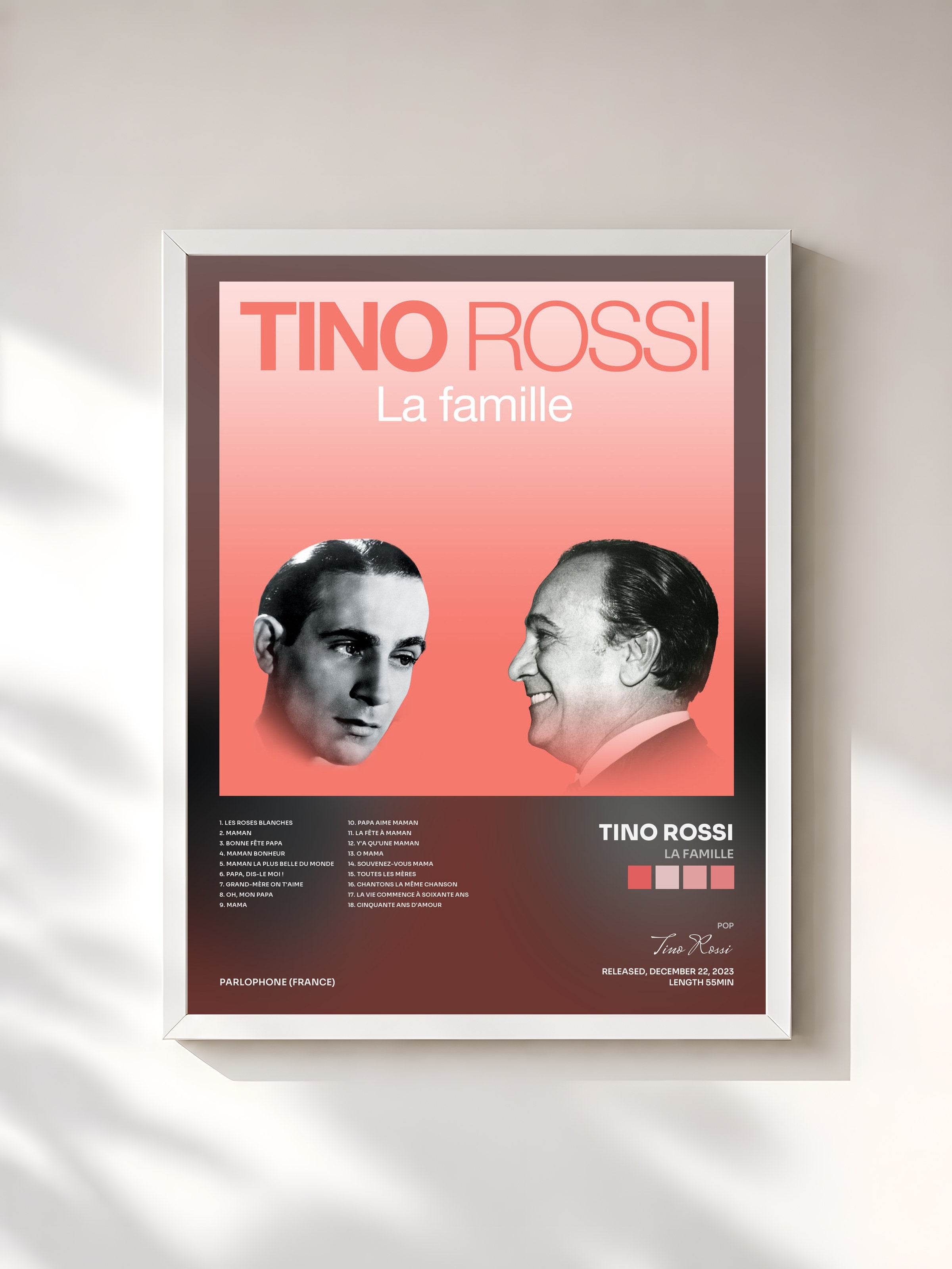 #blanc Tableau de l'album La famille de Tino Rossi, cadre blanc, imprimé et encadré en France