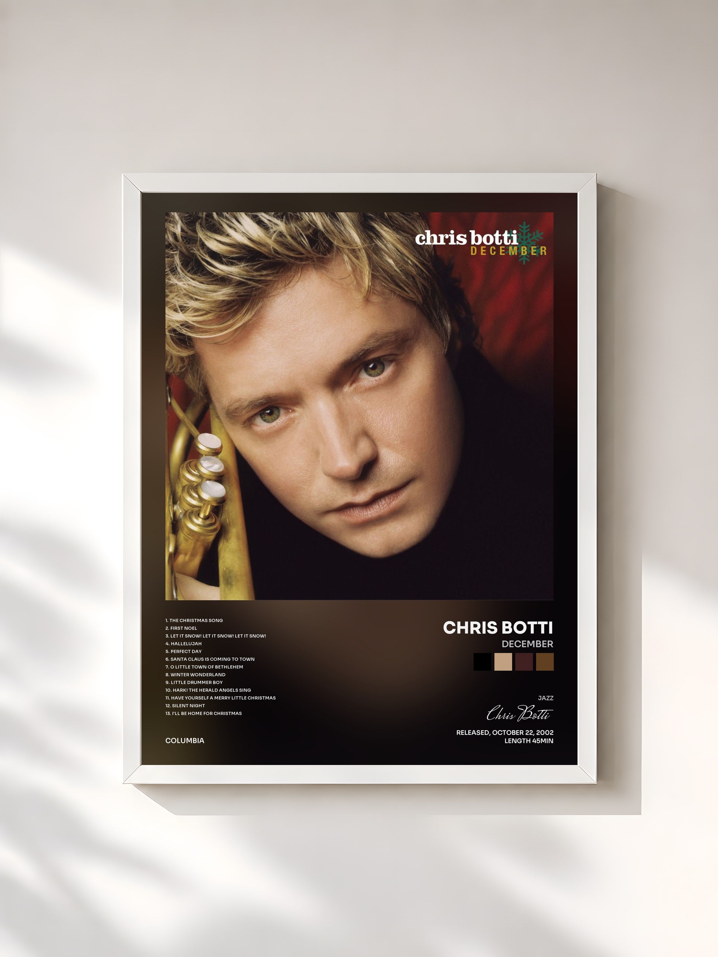 #blanc Tableau de l'album December de Chris Botti, cadre blanc, imprimé et encadré en France