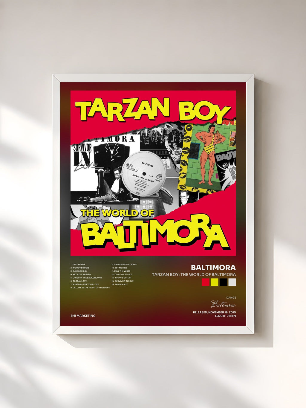 #blanc Tarzan Boy: The World Of Baltimora de Baltimora en lámina enmarcada, marco blanco, impresa y enmarcada en Francia