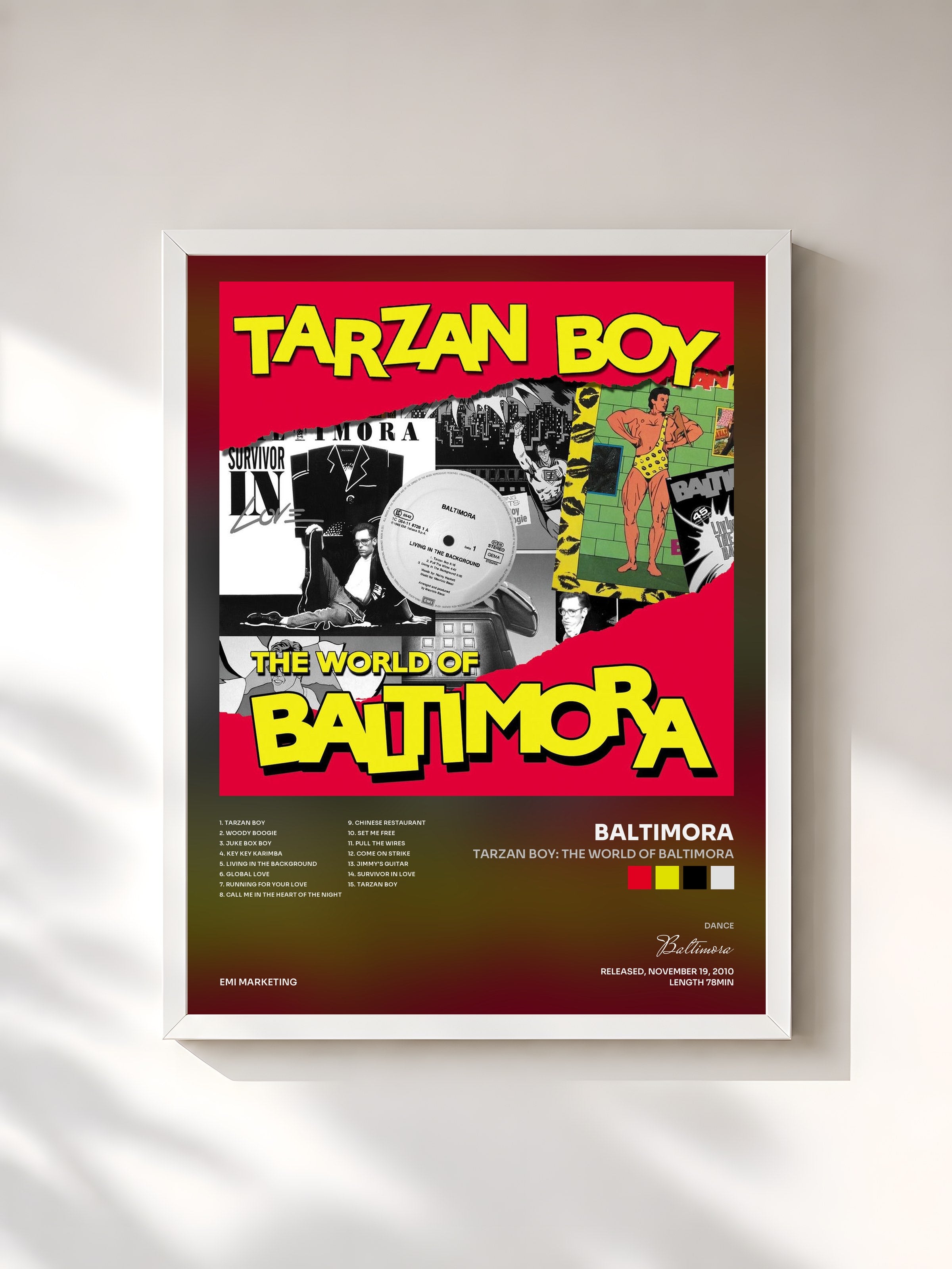 #blanc Tableau de l'album Tarzan Boy: The World Of Baltimora de Baltimora, cadre blanc, imprimé et encadré en France