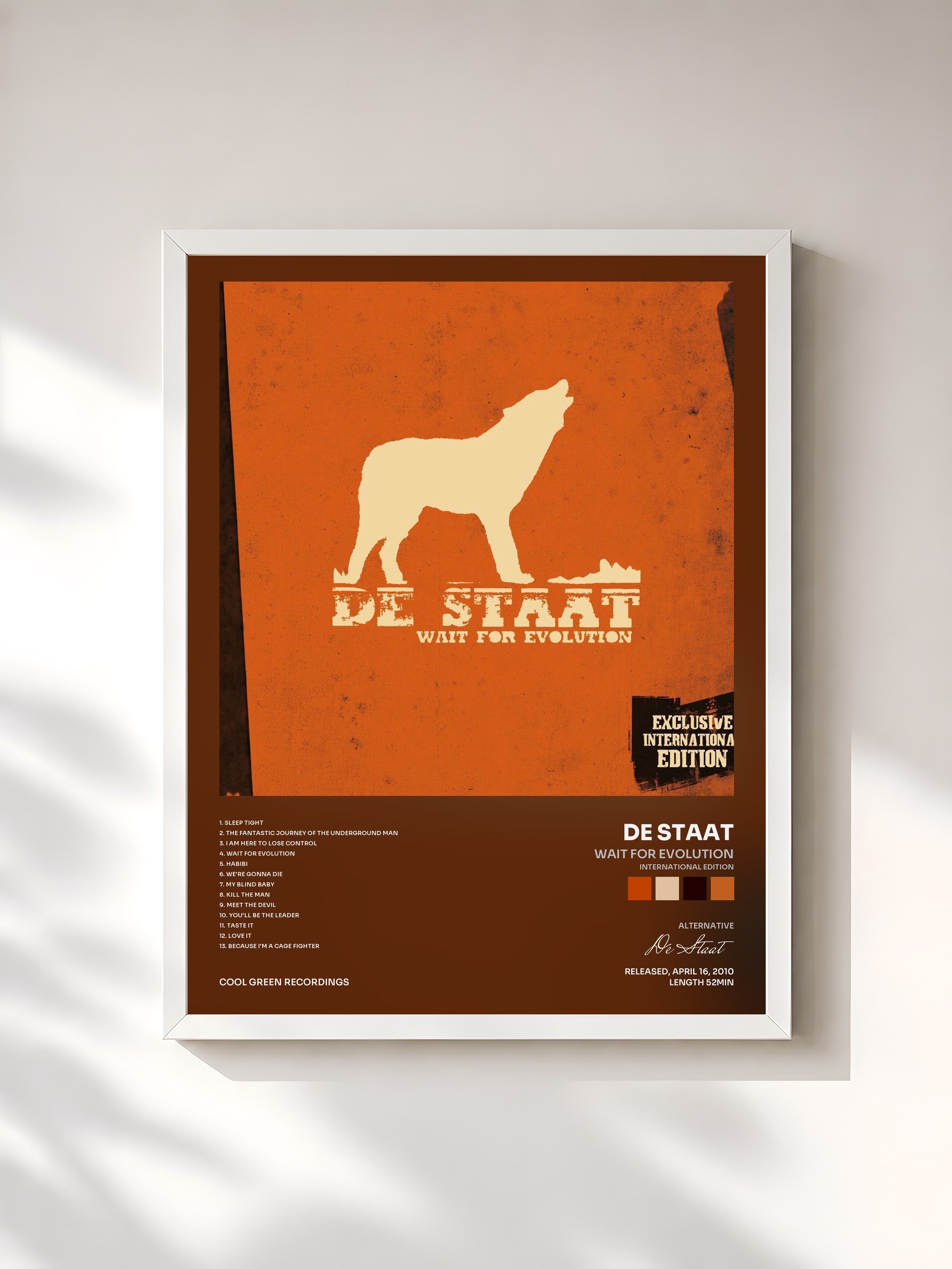 #blanc Tableau de l'album Wait For Evolution (International Edition) de De Staat, cadre blanc, imprimé et encadré en France