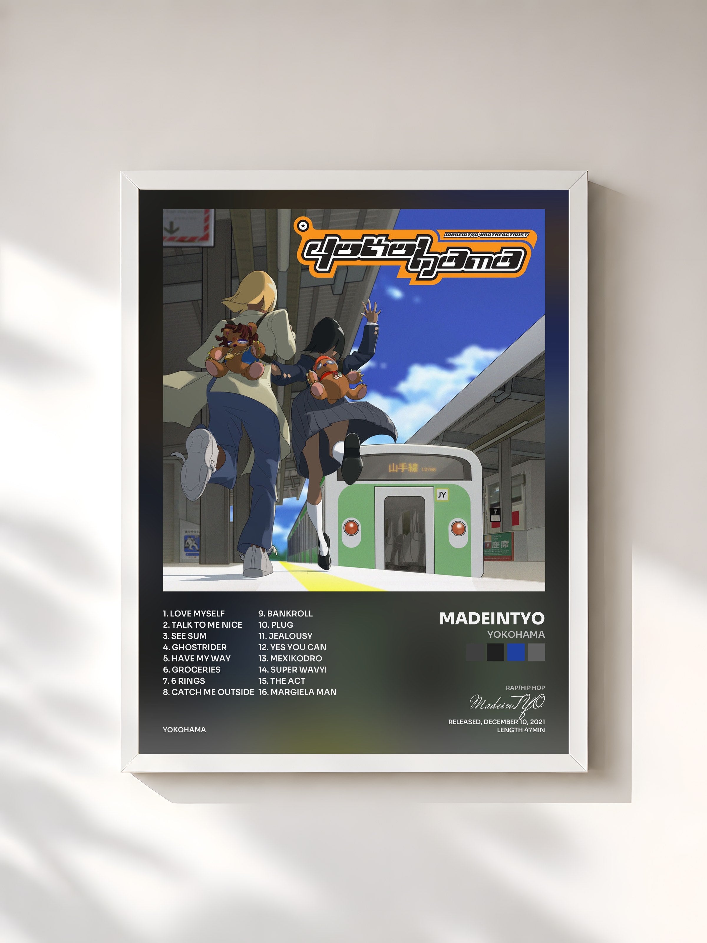#blanc Tableau de l'album Yokohama de MadeinTYO, cadre blanc, imprimé et encadré en France