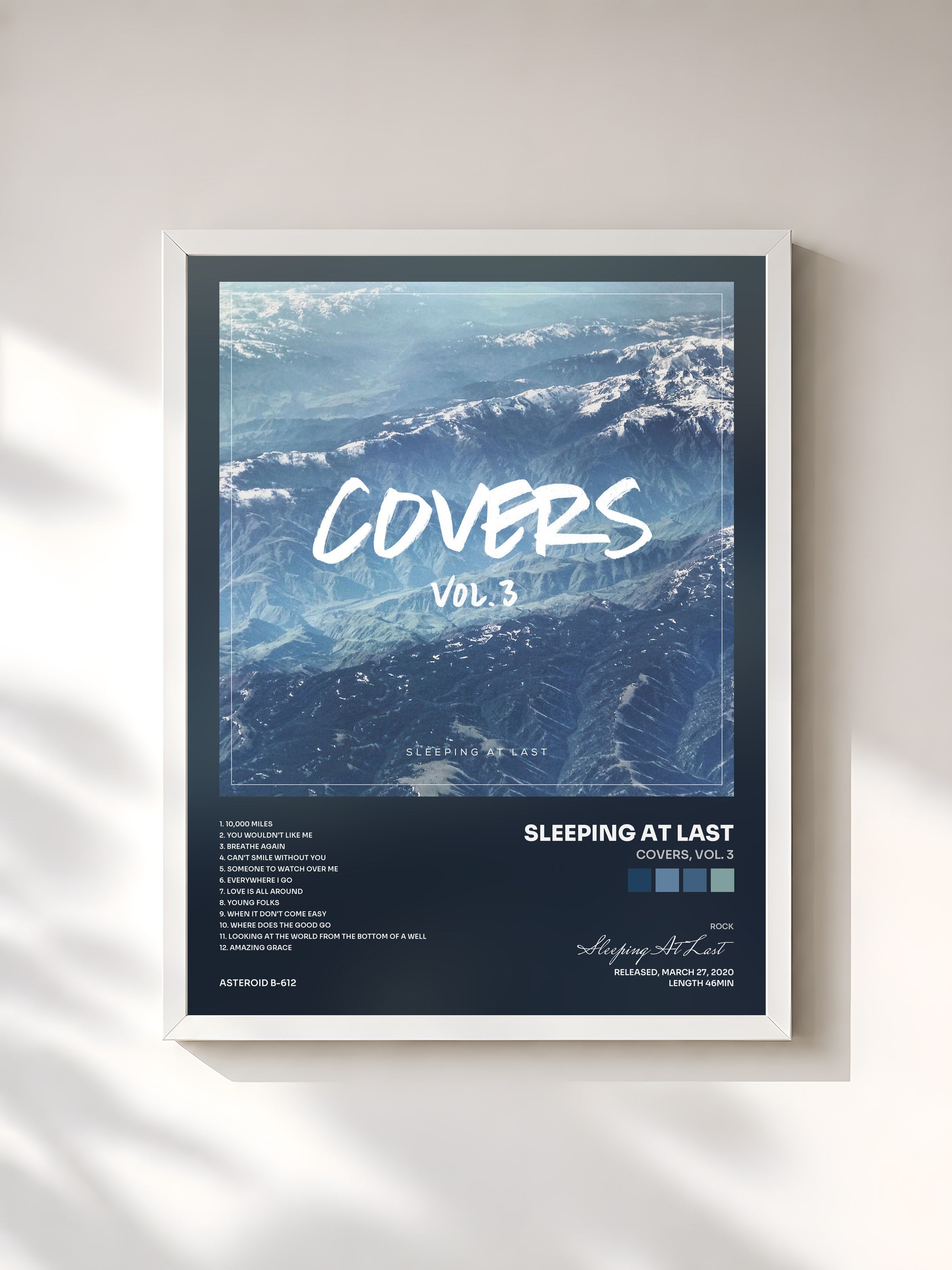 #blanc Tableau de l'album Covers, Vol. 3 de Sleeping At Last, cadre blanc, imprimé et encadré en France