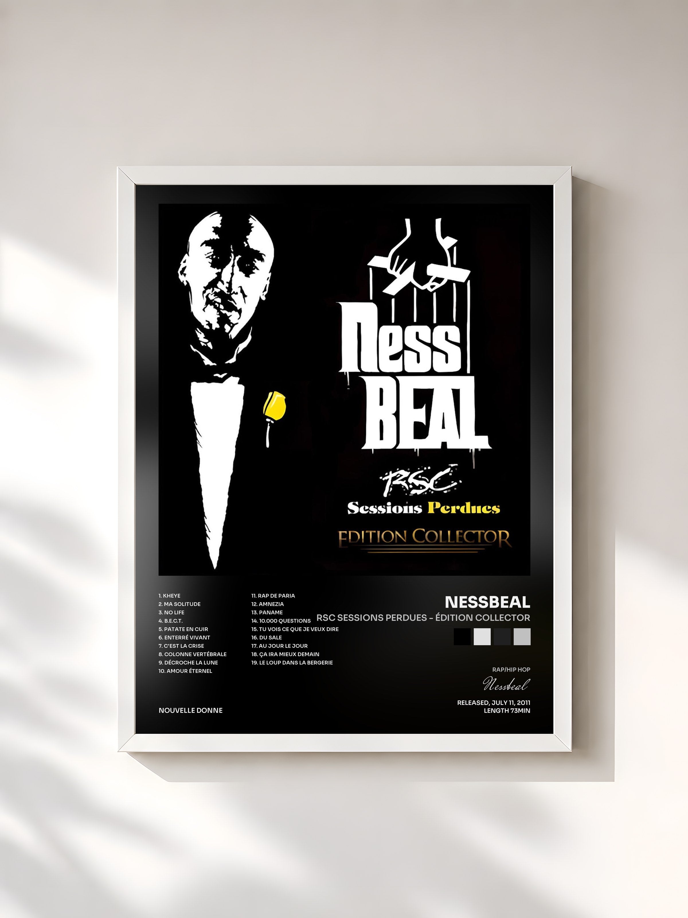 #blanc Tableau de l'album RSC Sessions Perdues - Édition Collector de Nessbeal, cadre blanc, imprimé et encadré en France