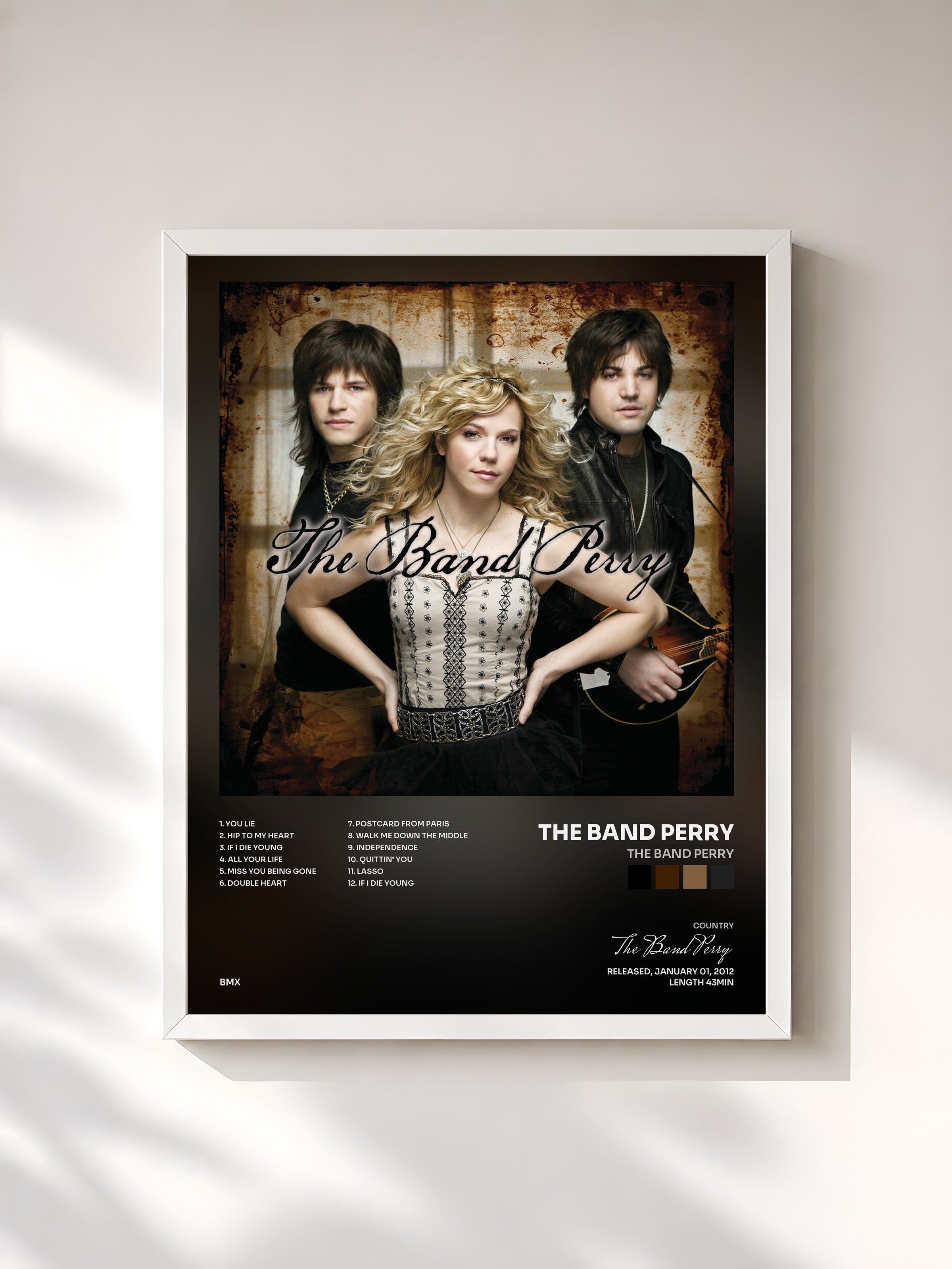 #blanc Tableau de l'album The Band Perry de The Band Perry, cadre blanc, imprimé et encadré en France