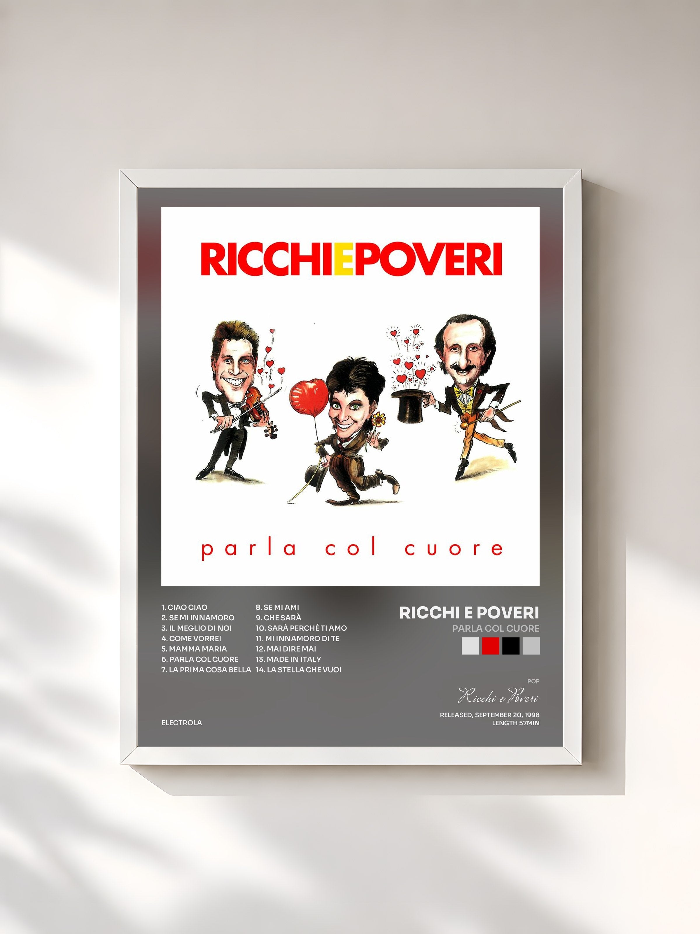 #blanc Tableau de l'album Parla col cuore de Ricchi e Poveri, cadre blanc, imprimé et encadré en France