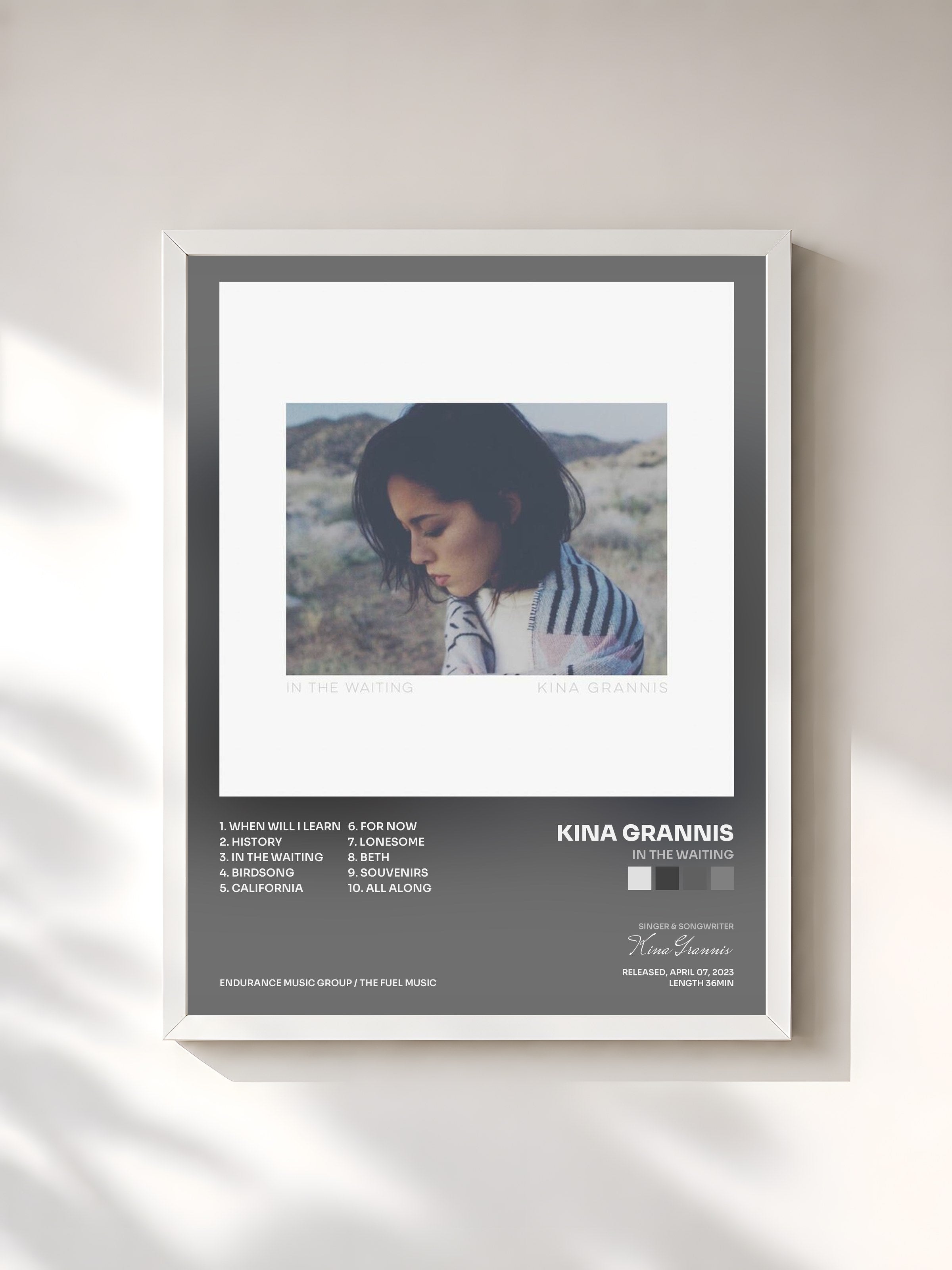 #blanc Tableau de l'album In the Waiting de Kina Grannis, cadre blanc, imprimé et encadré en France
