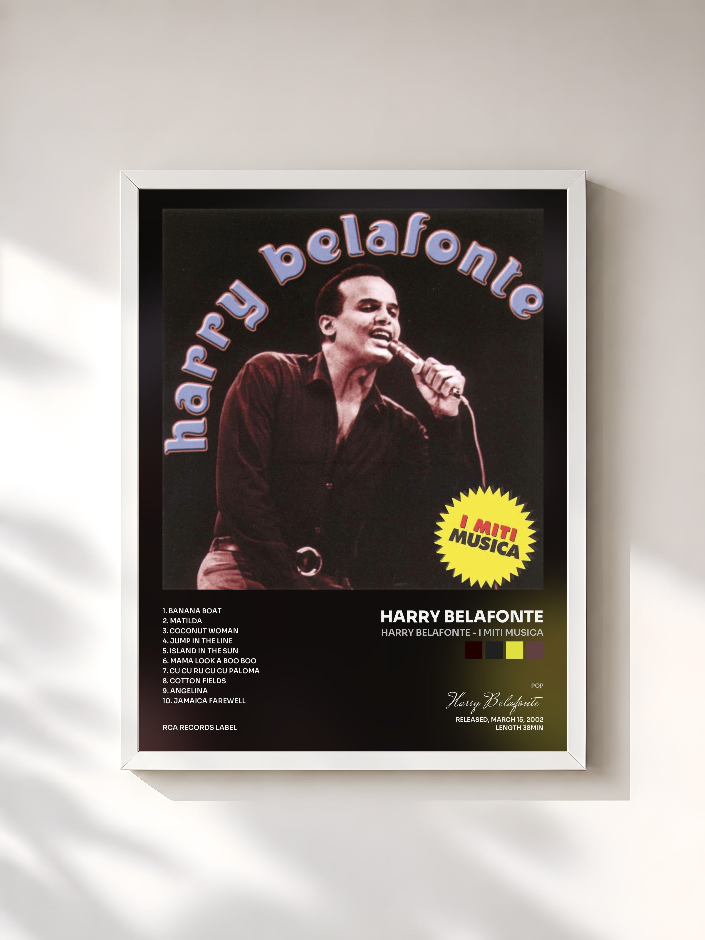 #blanc Tableau de l'album Harry Belafonte - I Miti Musica de Harry Belafonte, cadre blanc, imprimé et encadré en France