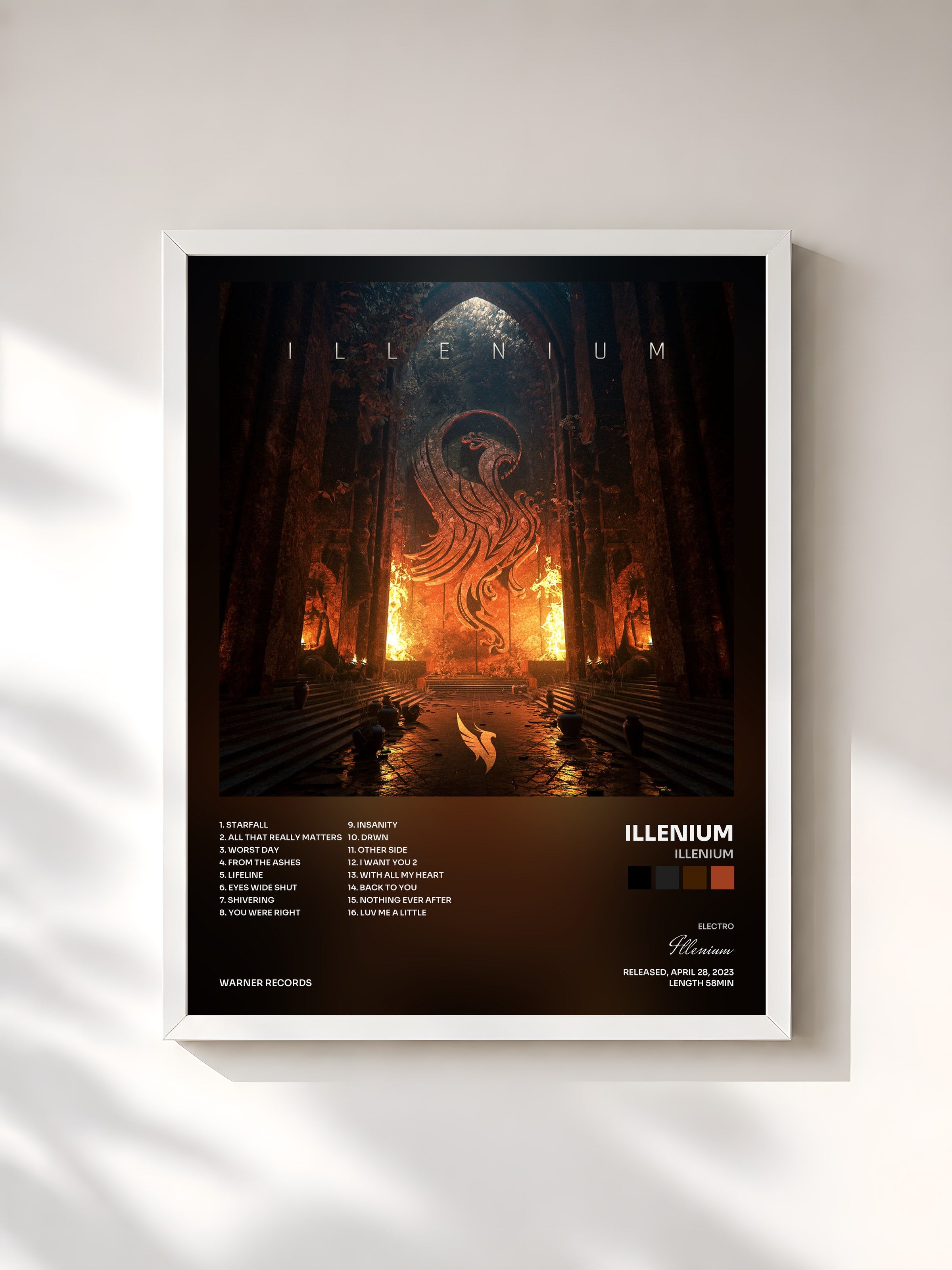 #blanc Tableau de l'album ILLENIUM de Illenium, cadre blanc, imprimé et encadré en France