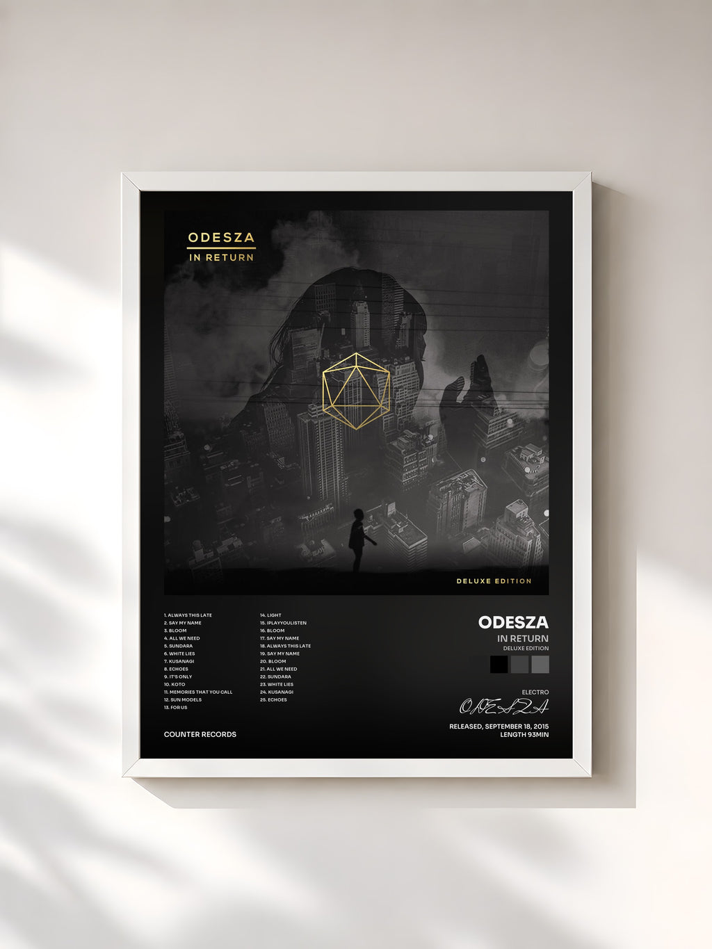 #blanc Tableau de l'album In Return (Deluxe Edition) de ODESZA, cadre blanc, imprimé et encadré en France
