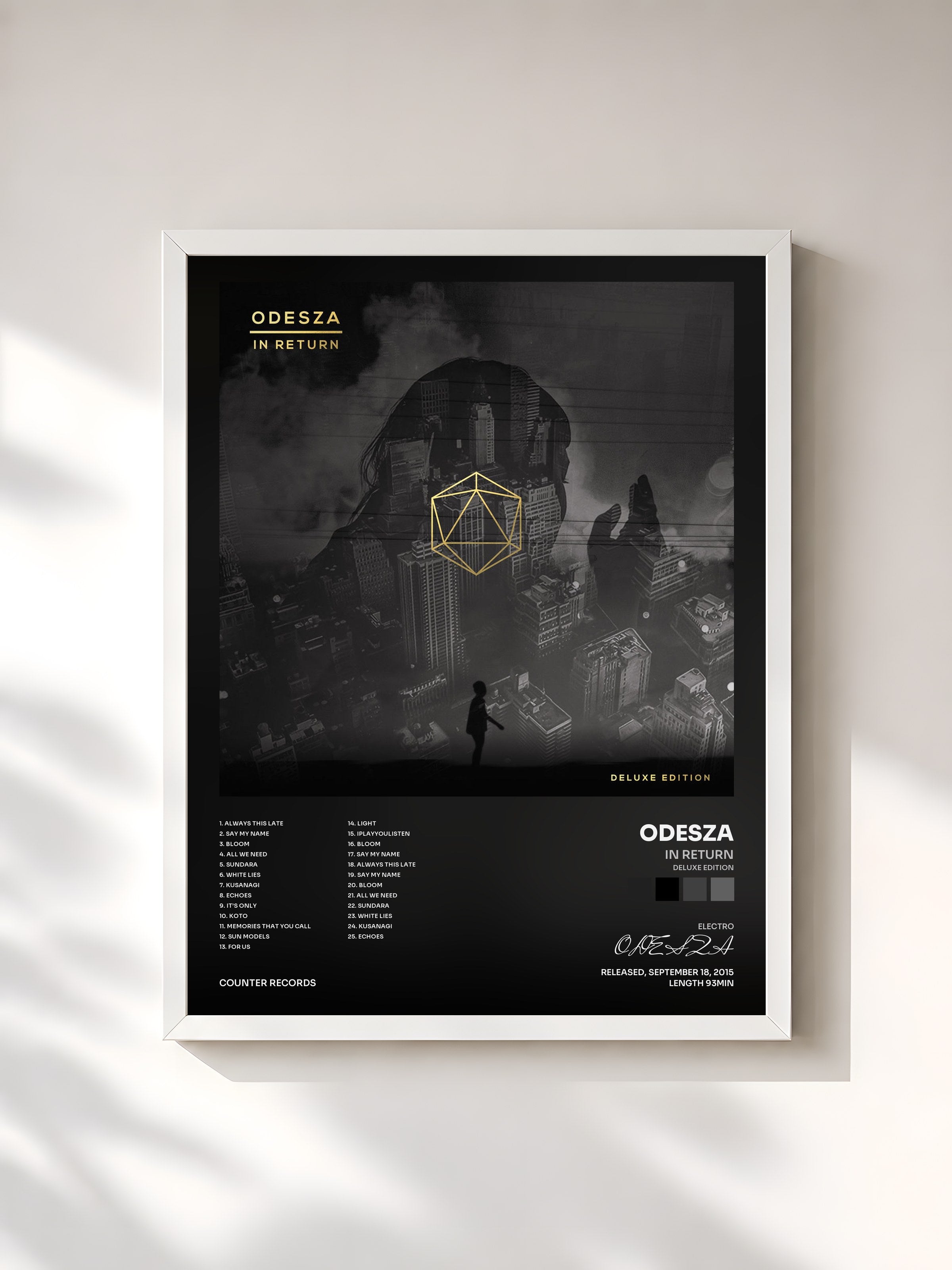 #blanc Tableau de l'album In Return (Deluxe Edition) de ODESZA, cadre blanc, imprimé et encadré en France