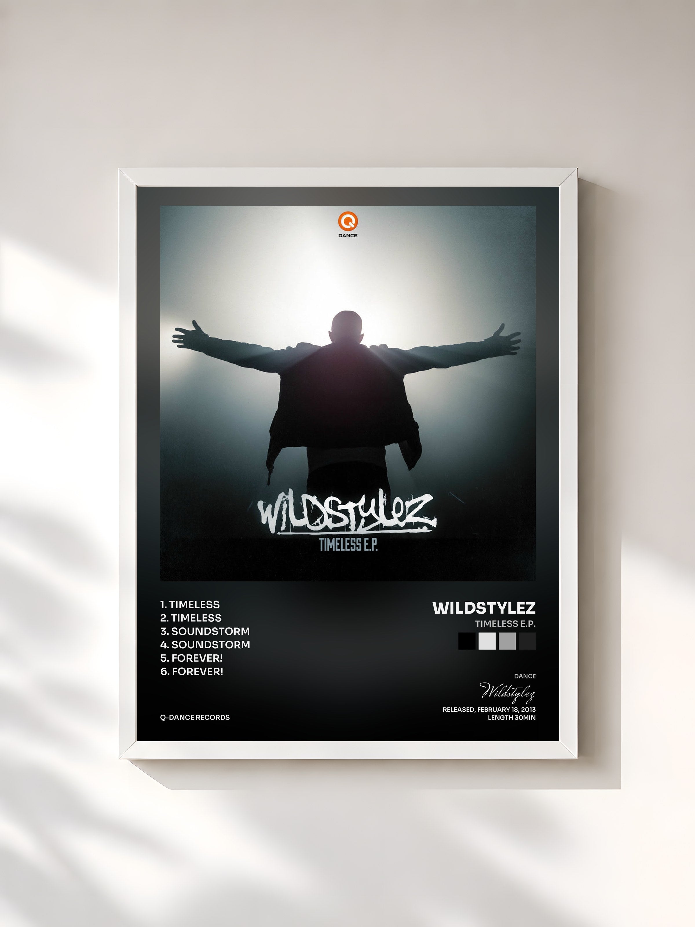#blanc Tableau de l'album Timeless E.P. de Wildstylez, cadre blanc, imprimé et encadré en France