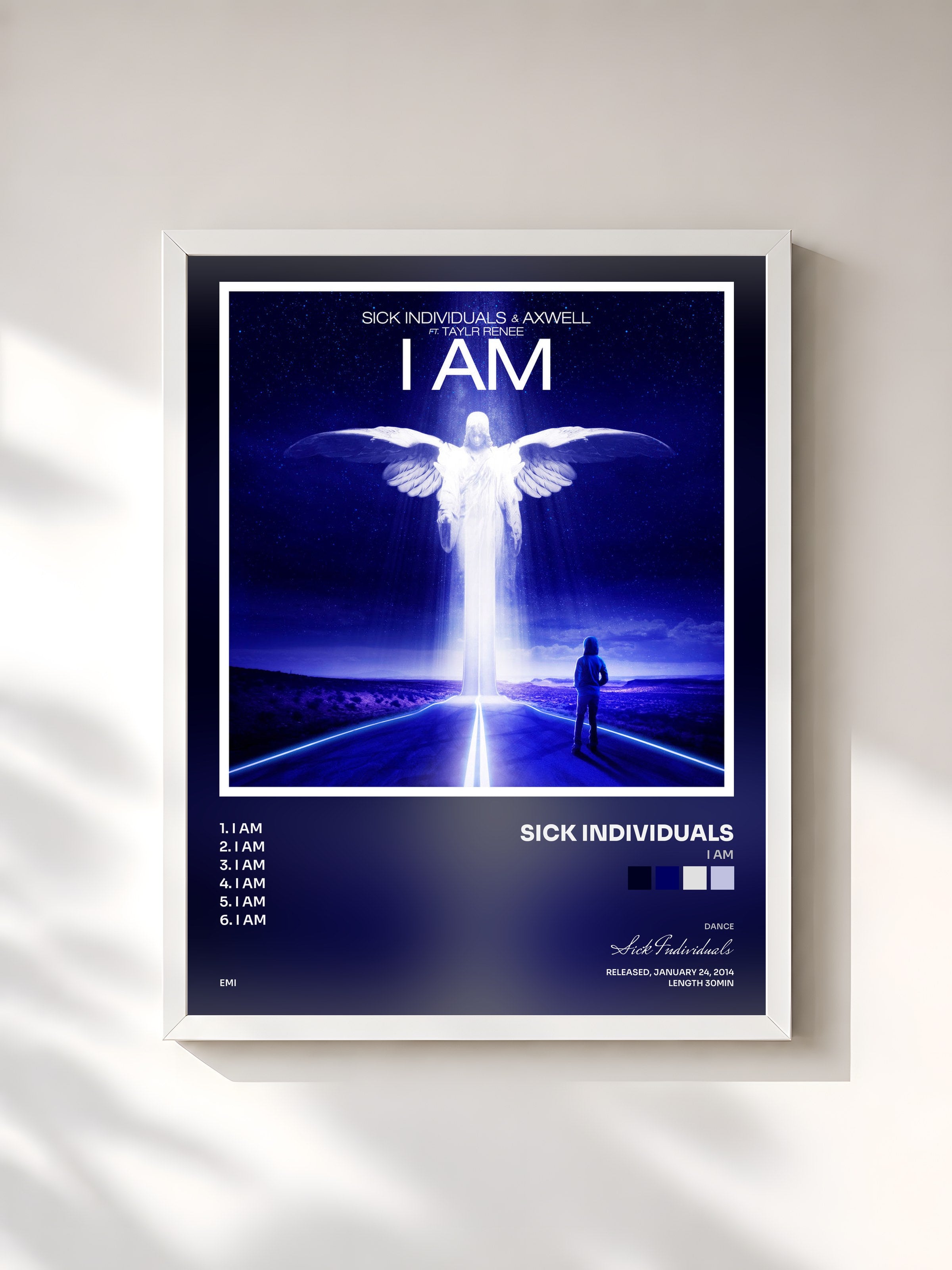 #blanc Tableau de l'album I Am de Sick Individuals, cadre blanc, imprimé et encadré en France