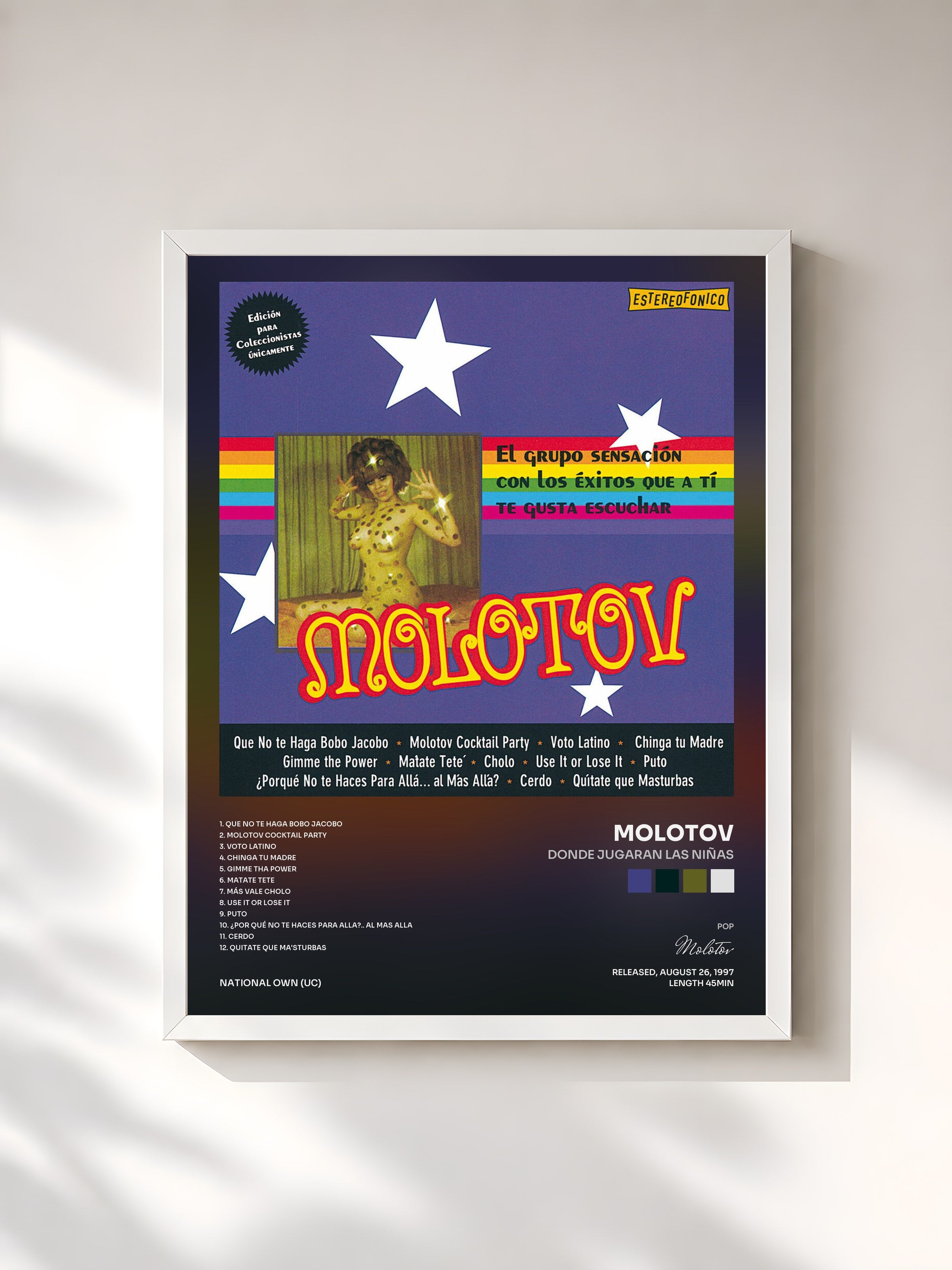 #blanc Tableau de l'album Donde Jugaran Las Niñas de Molotov, cadre blanc, imprimé et encadré en France