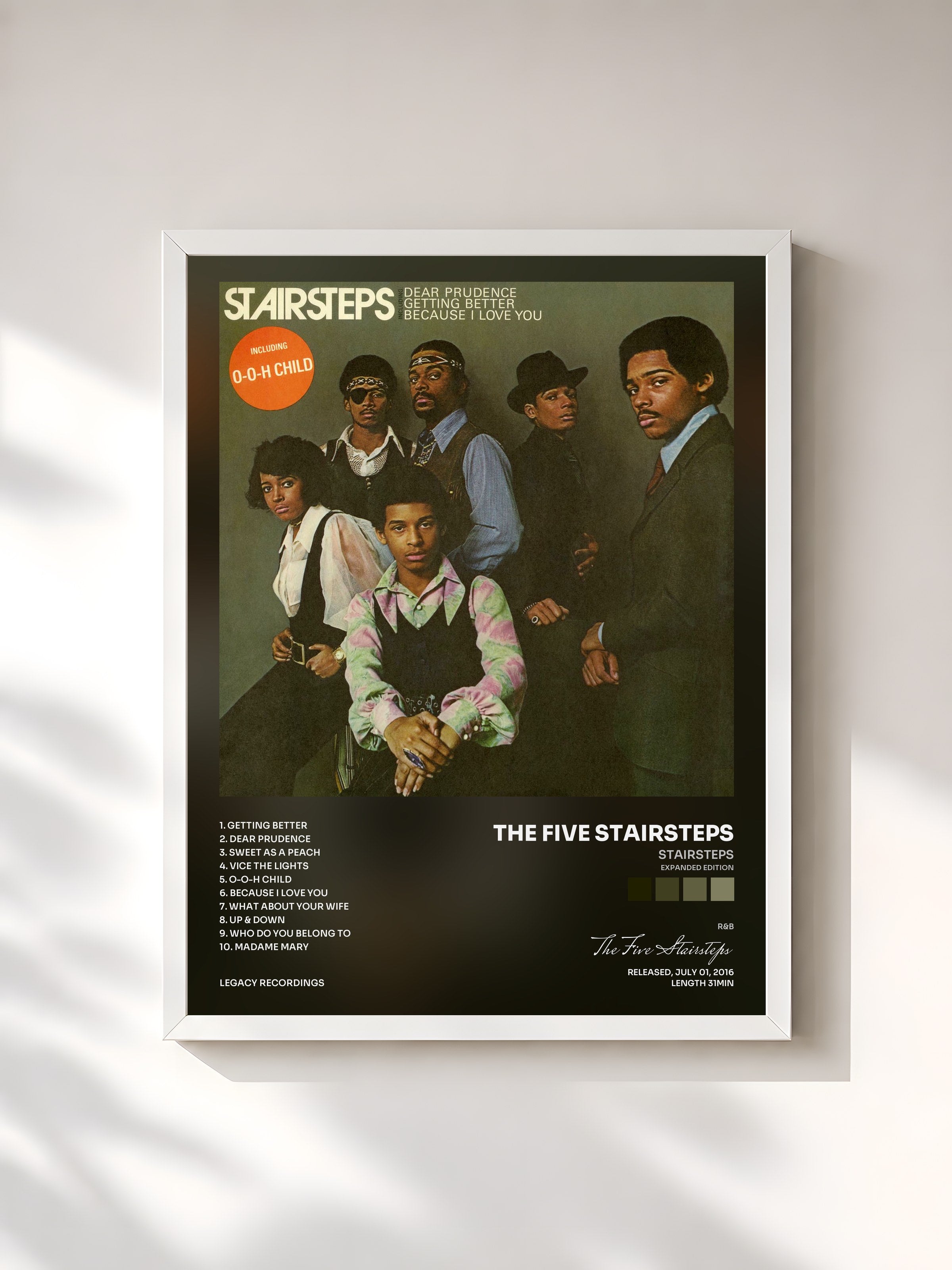 #blanc Tableau de l'album Stairsteps (Expanded Edition) de The Five Stairsteps, cadre blanc, imprimé et encadré en France