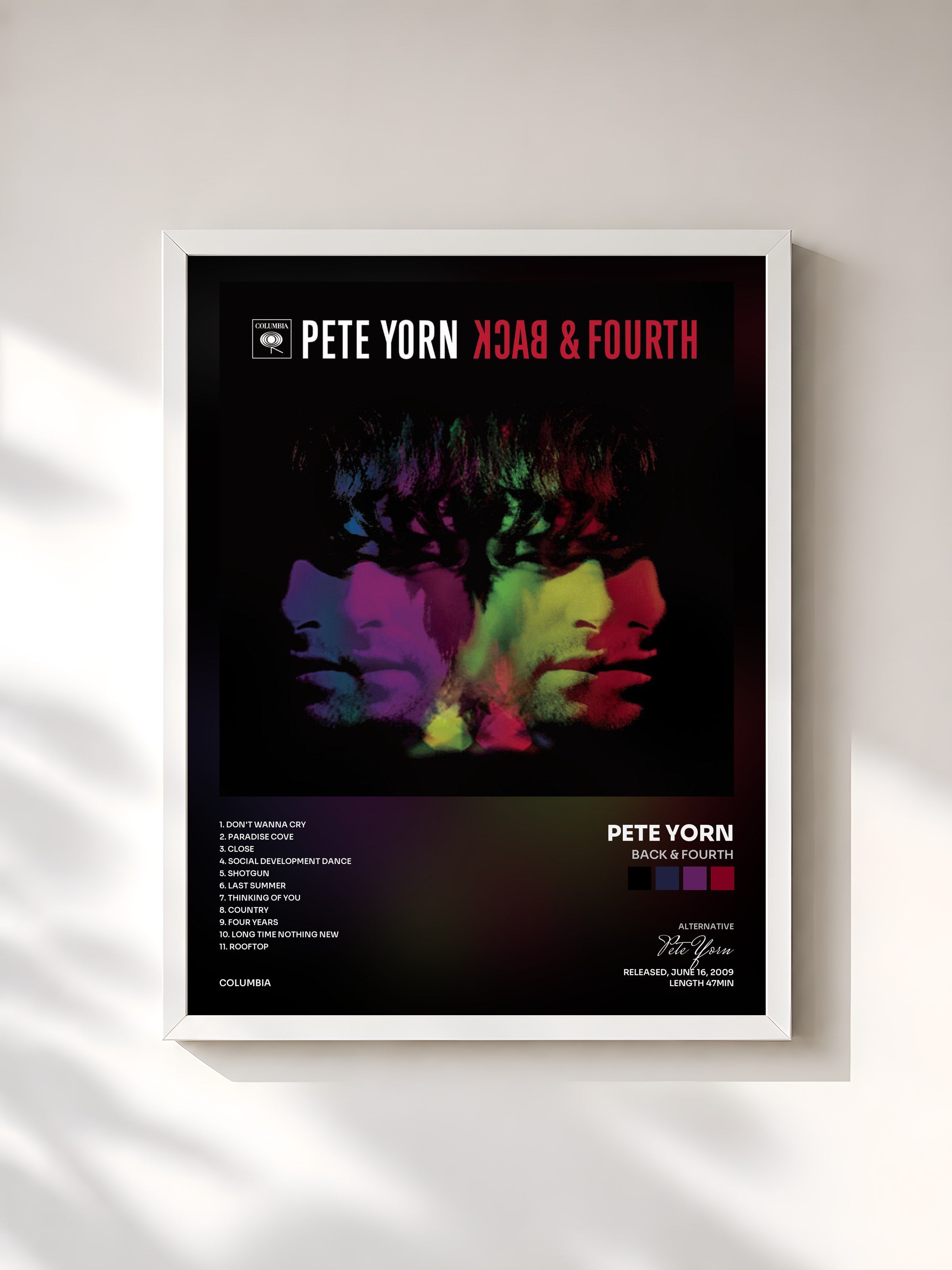 #blanc Tableau de l'album Back & Fourth de Pete Yorn, cadre blanc, imprimé et encadré en France