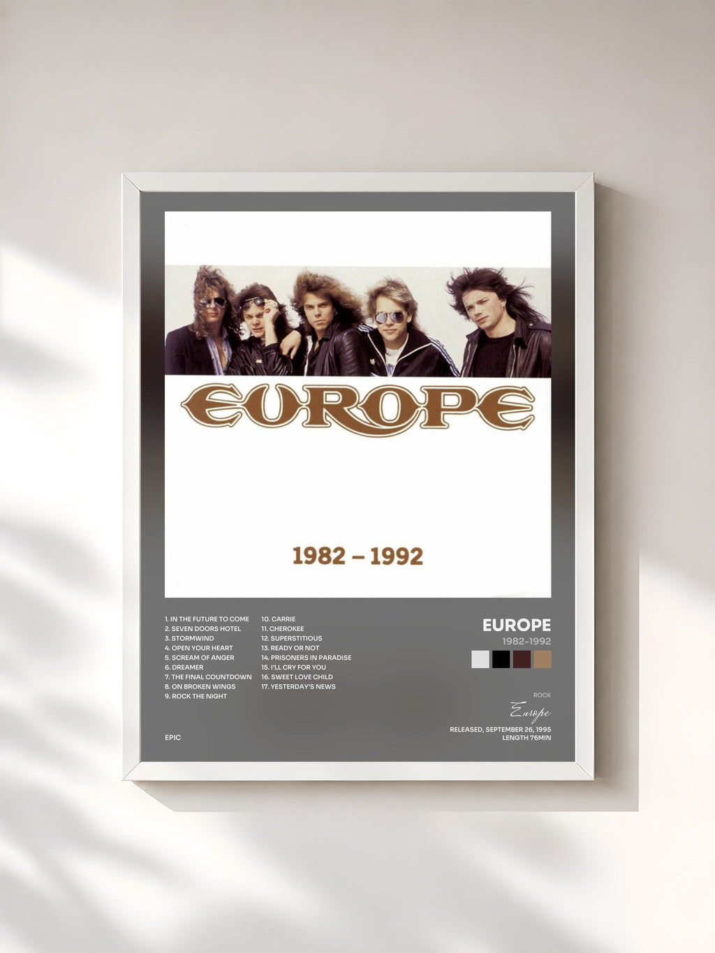 #blanc 1982-1992 de Europe en lámina enmarcada, marco blanco, impresa y enmarcada en Francia