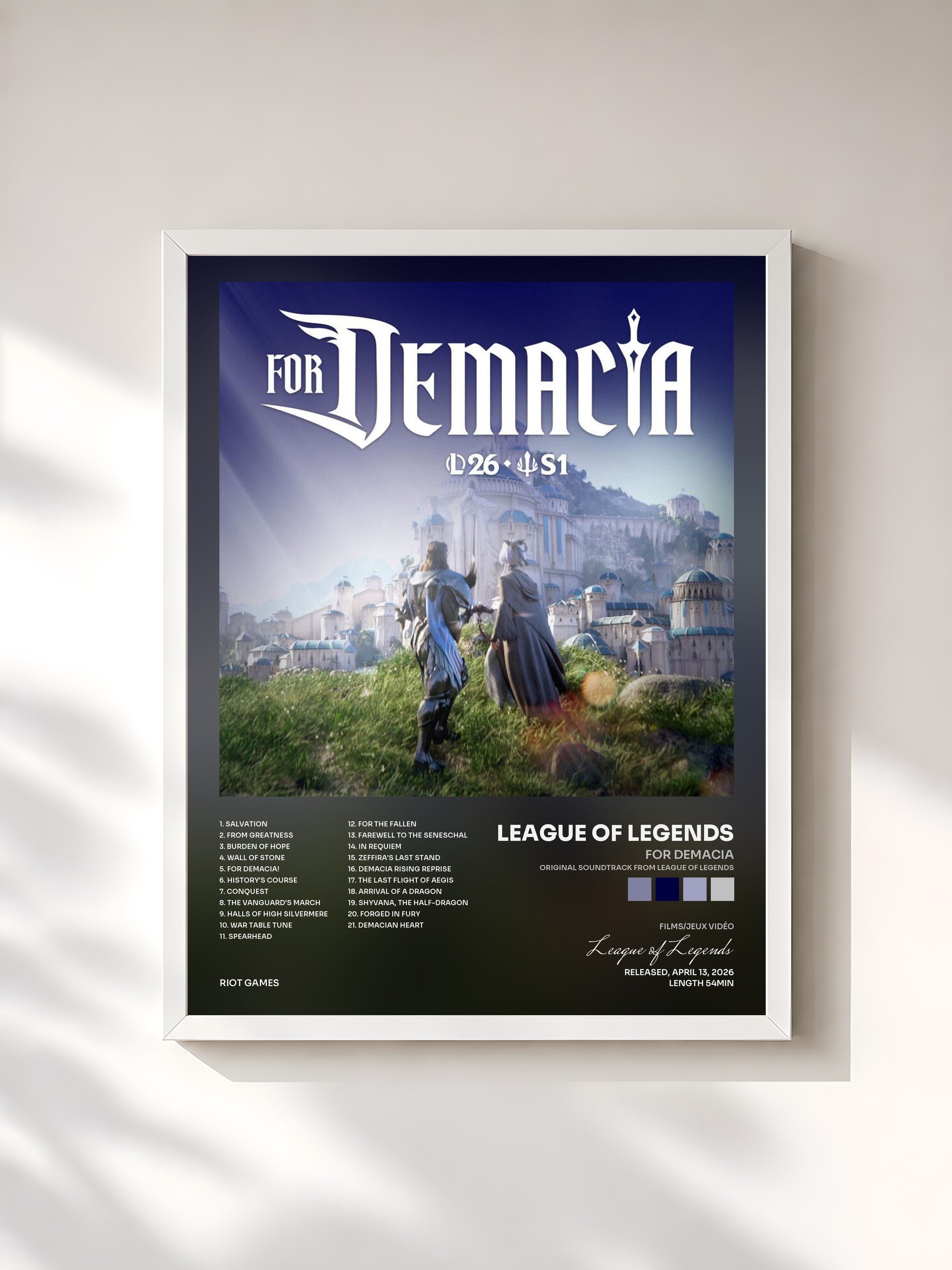 #blanc Tableau de l'album For Demacia (Original Soundtrack from League of Legends) de League of Legends, cadre blanc, imprimé et encadré en France