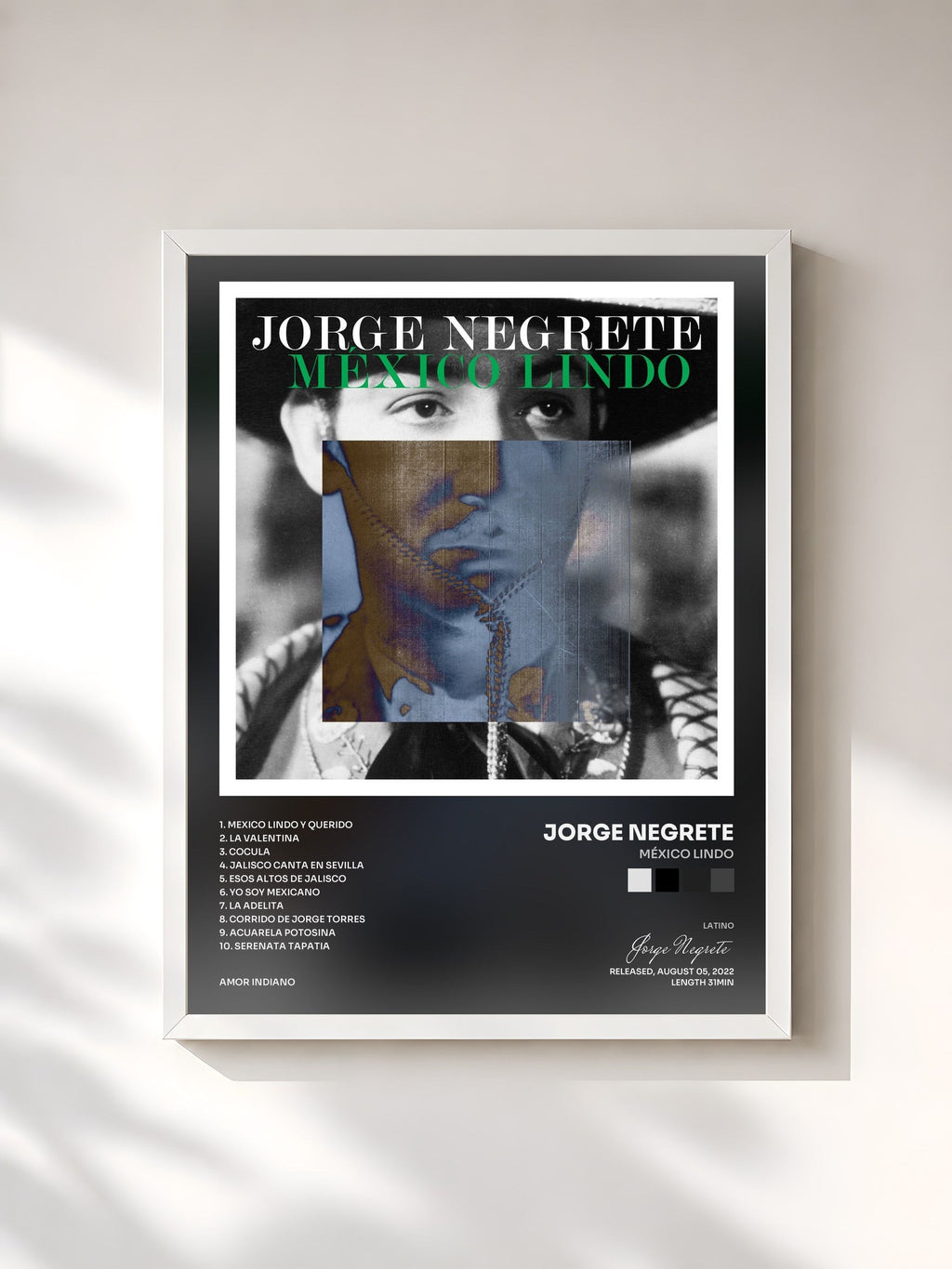 #blanc México Lindo von Jorge Negrete als gerahmter Kunstdruck, weißer Rahmen, gedruckt und gerahmt in Frankreich