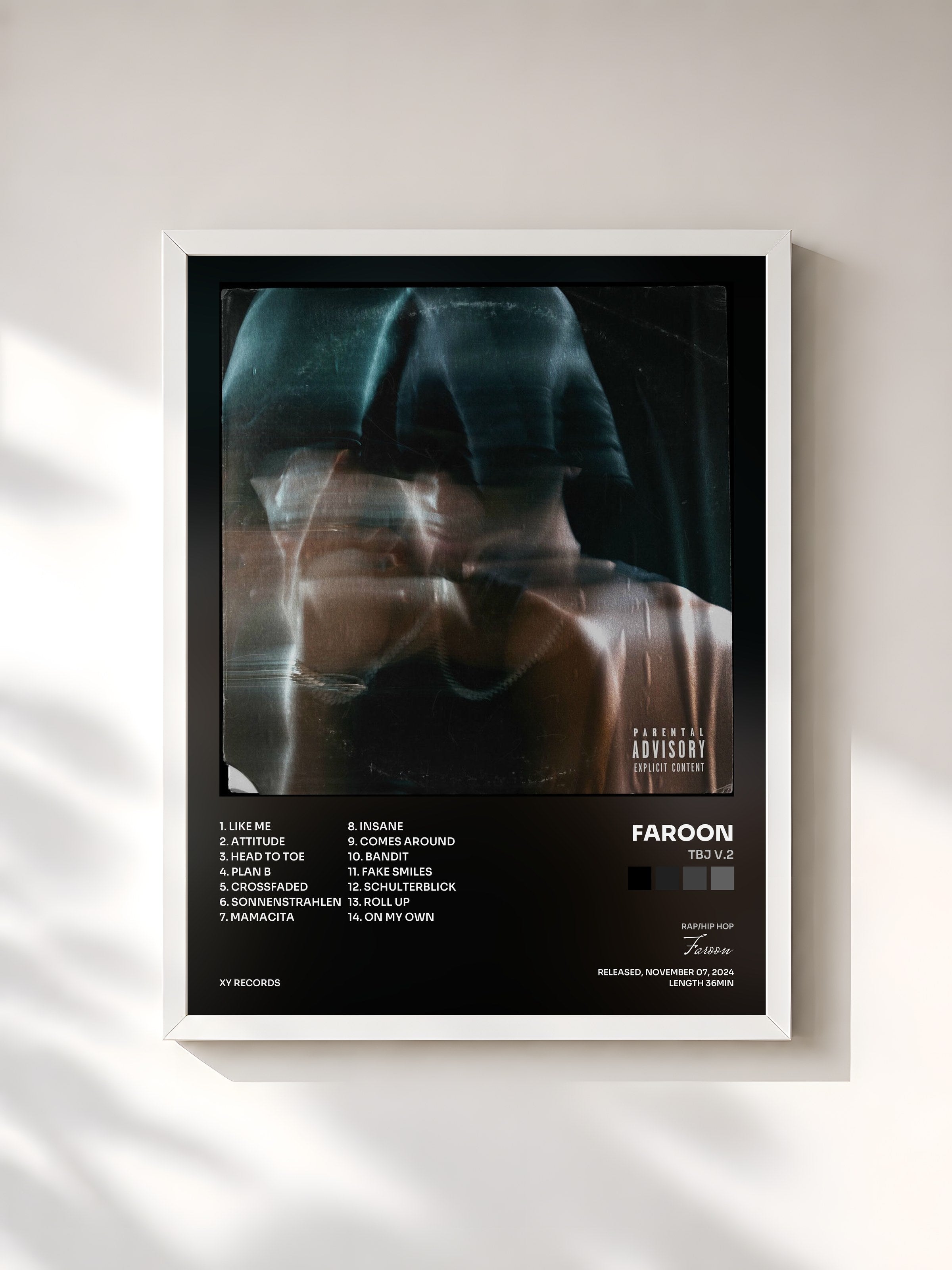 #blanc Tableau de l'album TBJ V.2 de Faroon, cadre blanc, imprimé et encadré en France