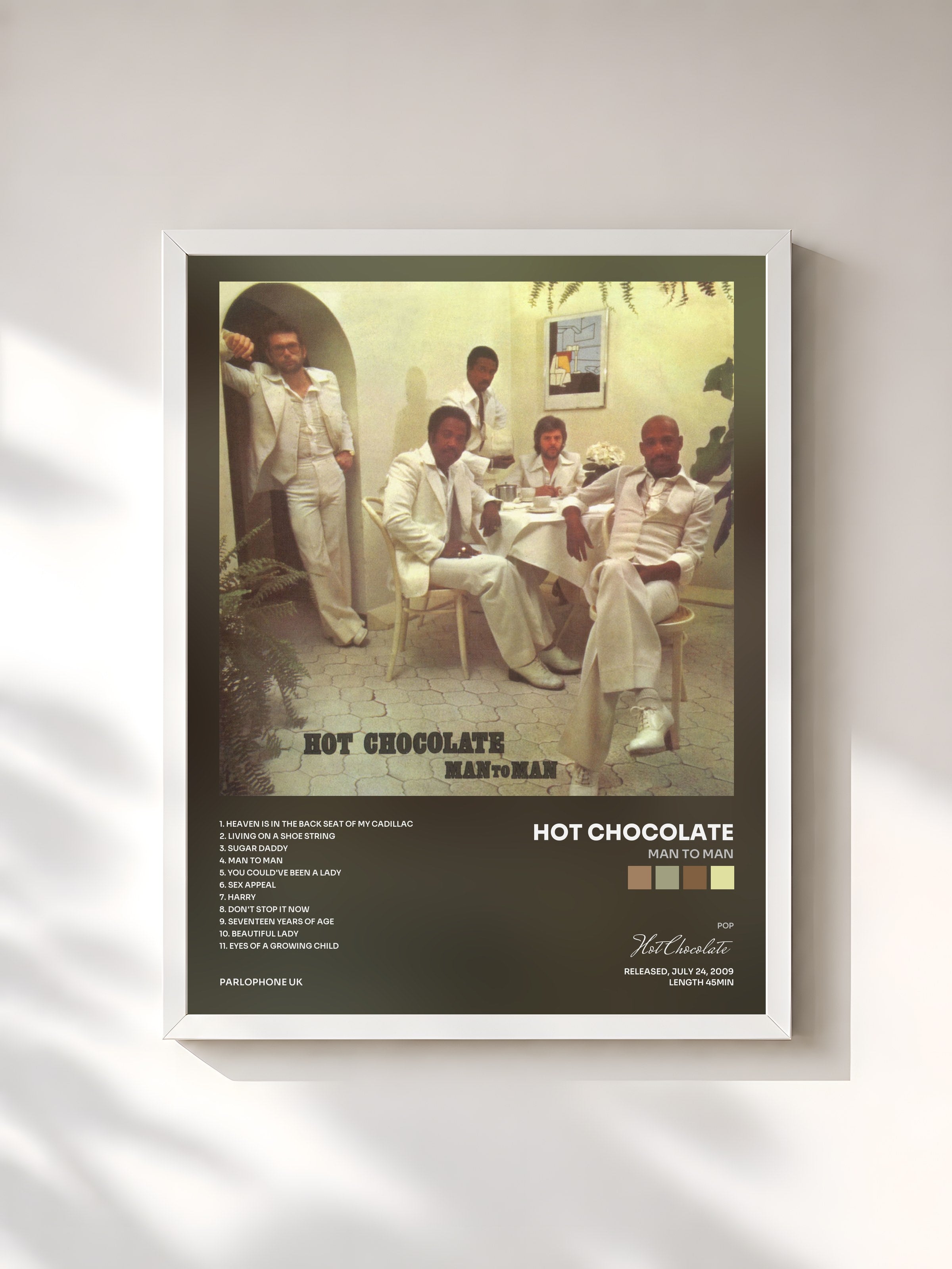 #blanc Tableau de l'album Man to Man de Hot Chocolate, cadre blanc, imprimé et encadré en France