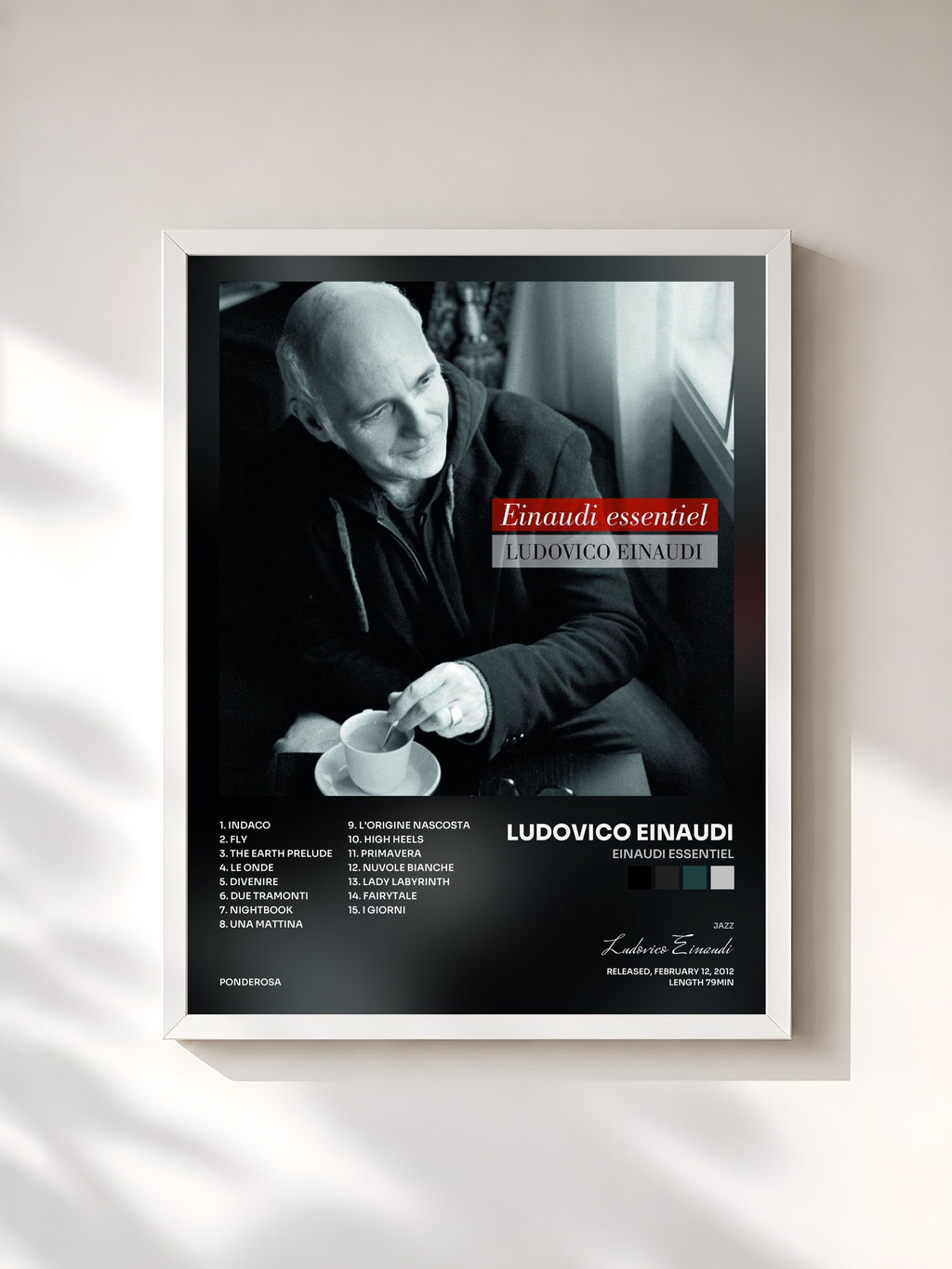 #blanc Tableau de l'album Einaudi essentiel de Ludovico Einaudi, cadre blanc, imprimé et encadré en France