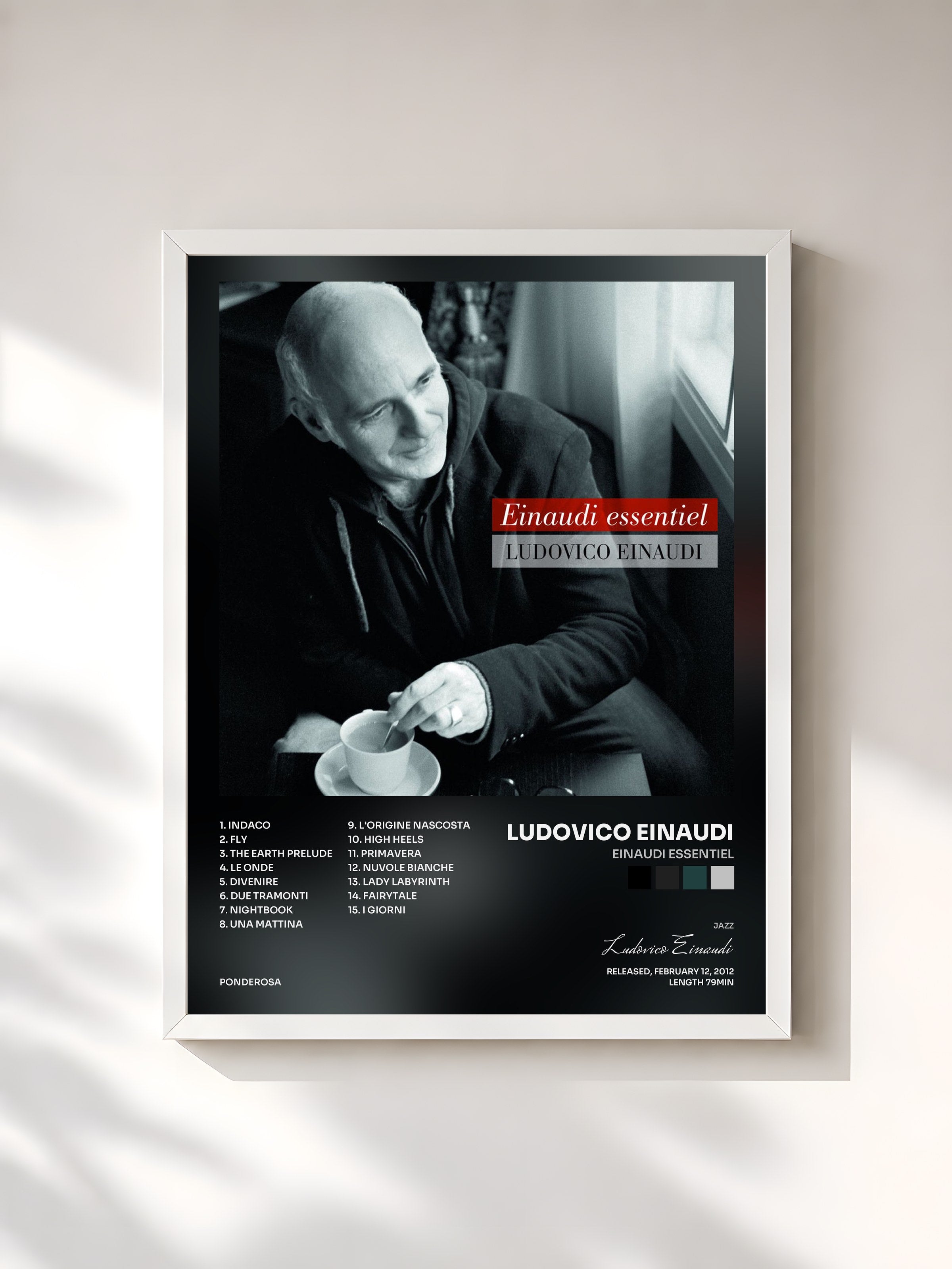 #blanc Tableau de l'album Einaudi essentiel de Ludovico Einaudi, cadre blanc, imprimé et encadré en France