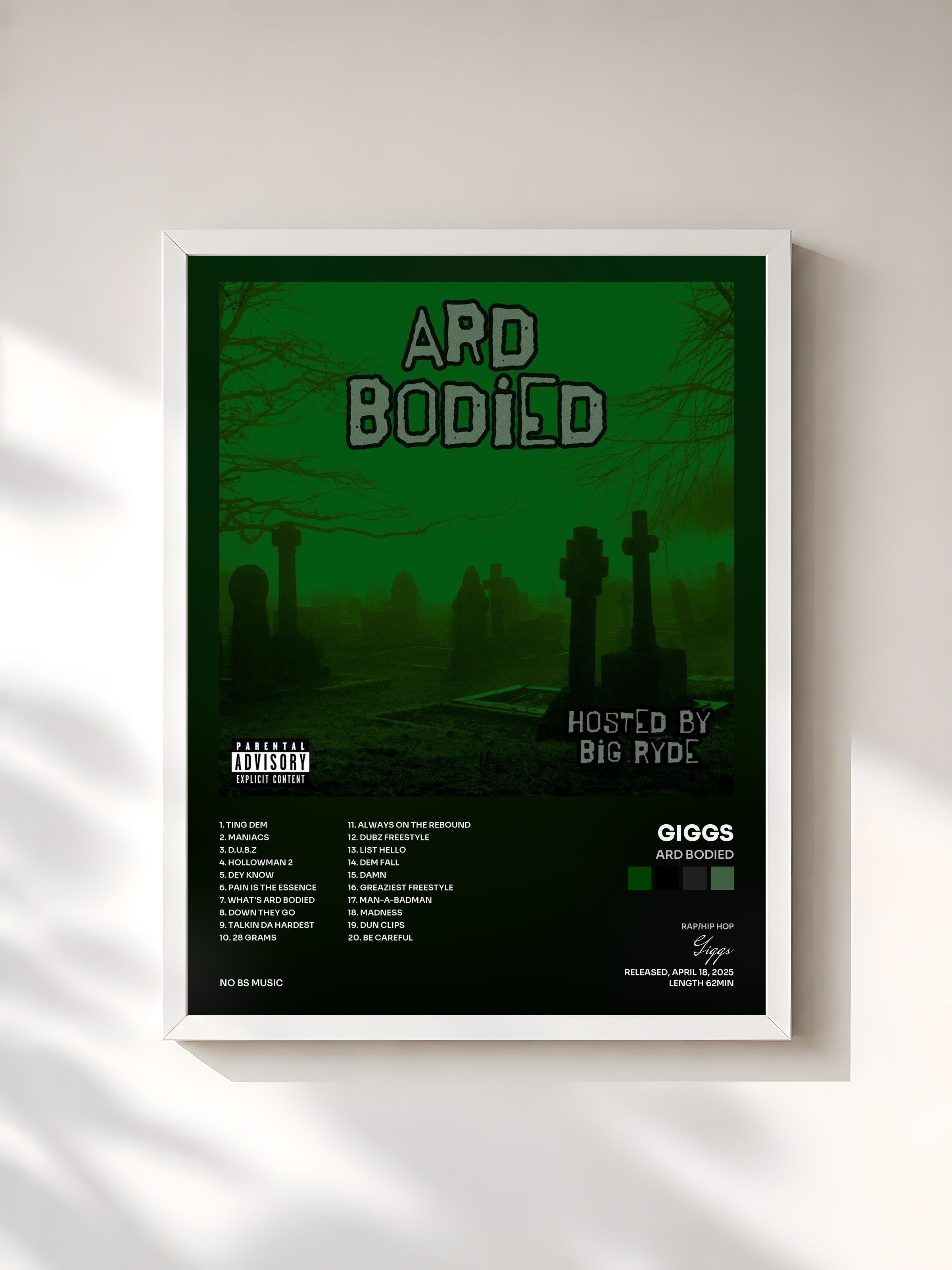 #blanc Tableau de l'album Ard Bodied de Giggs, cadre blanc, imprimé et encadré en France