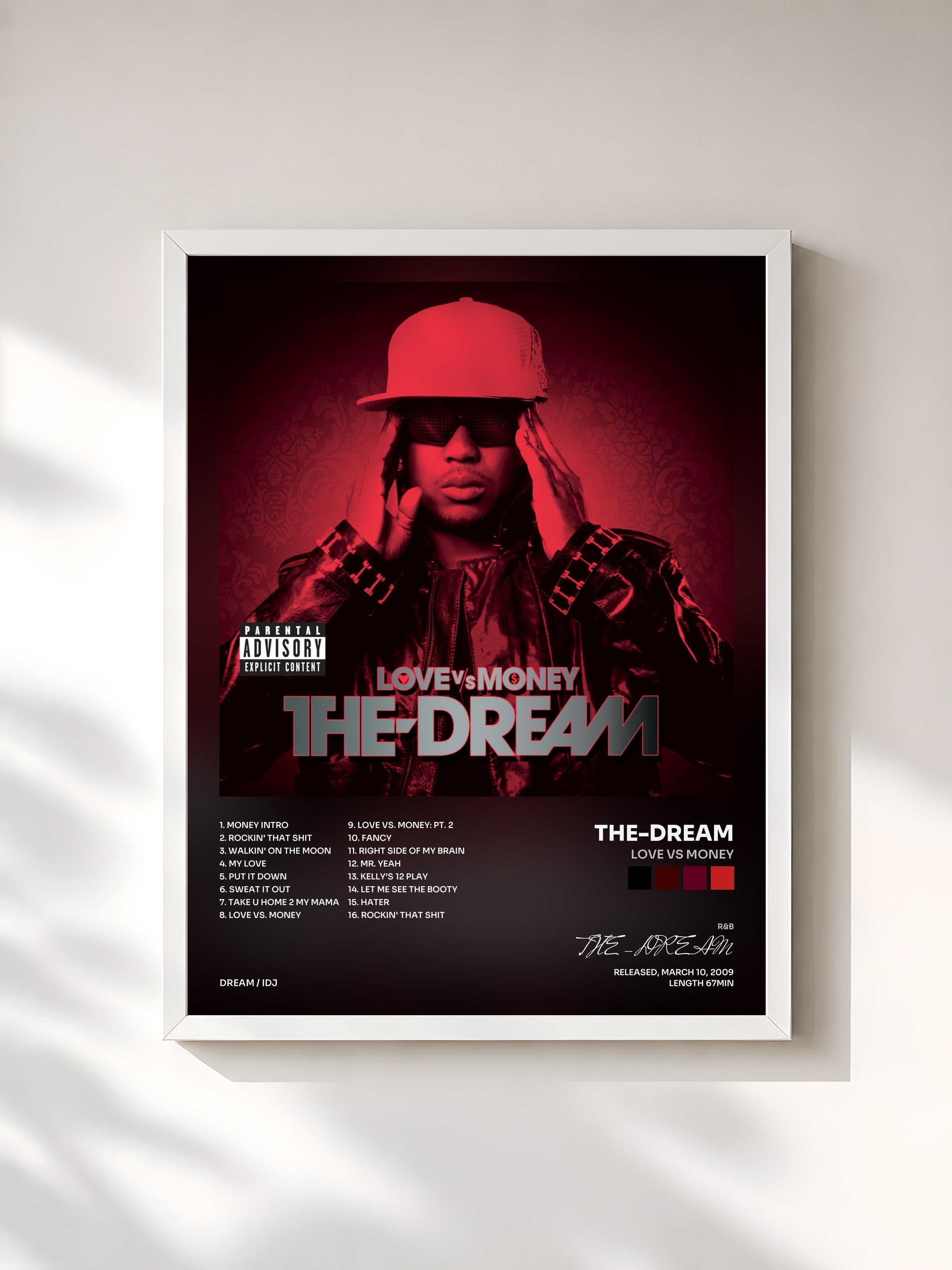 #blanc Tableau de l'album Love Vs Money de THE-DREAM, cadre blanc, imprimé et encadré en France